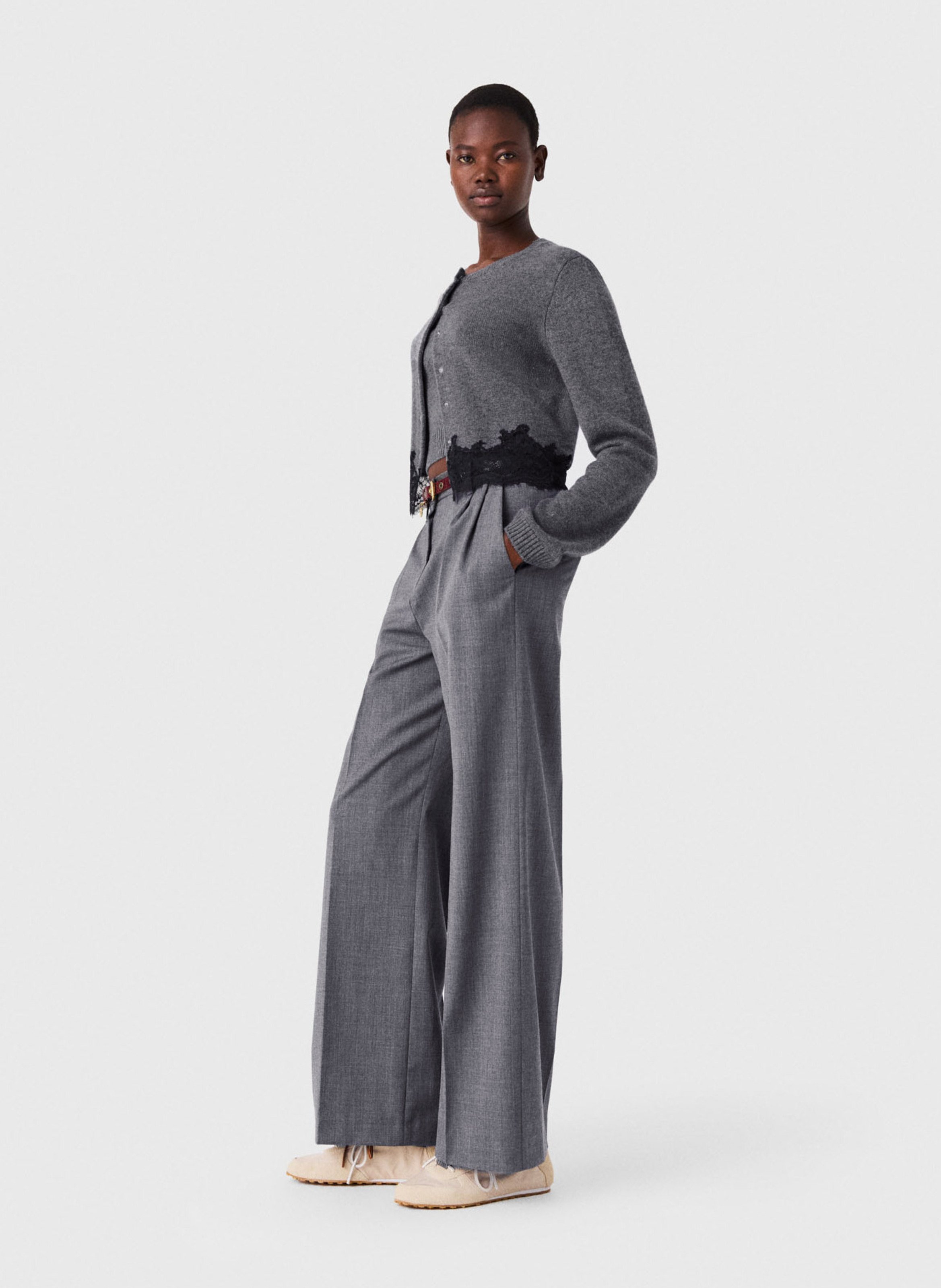 Gilet droit en laine MAJE Gris