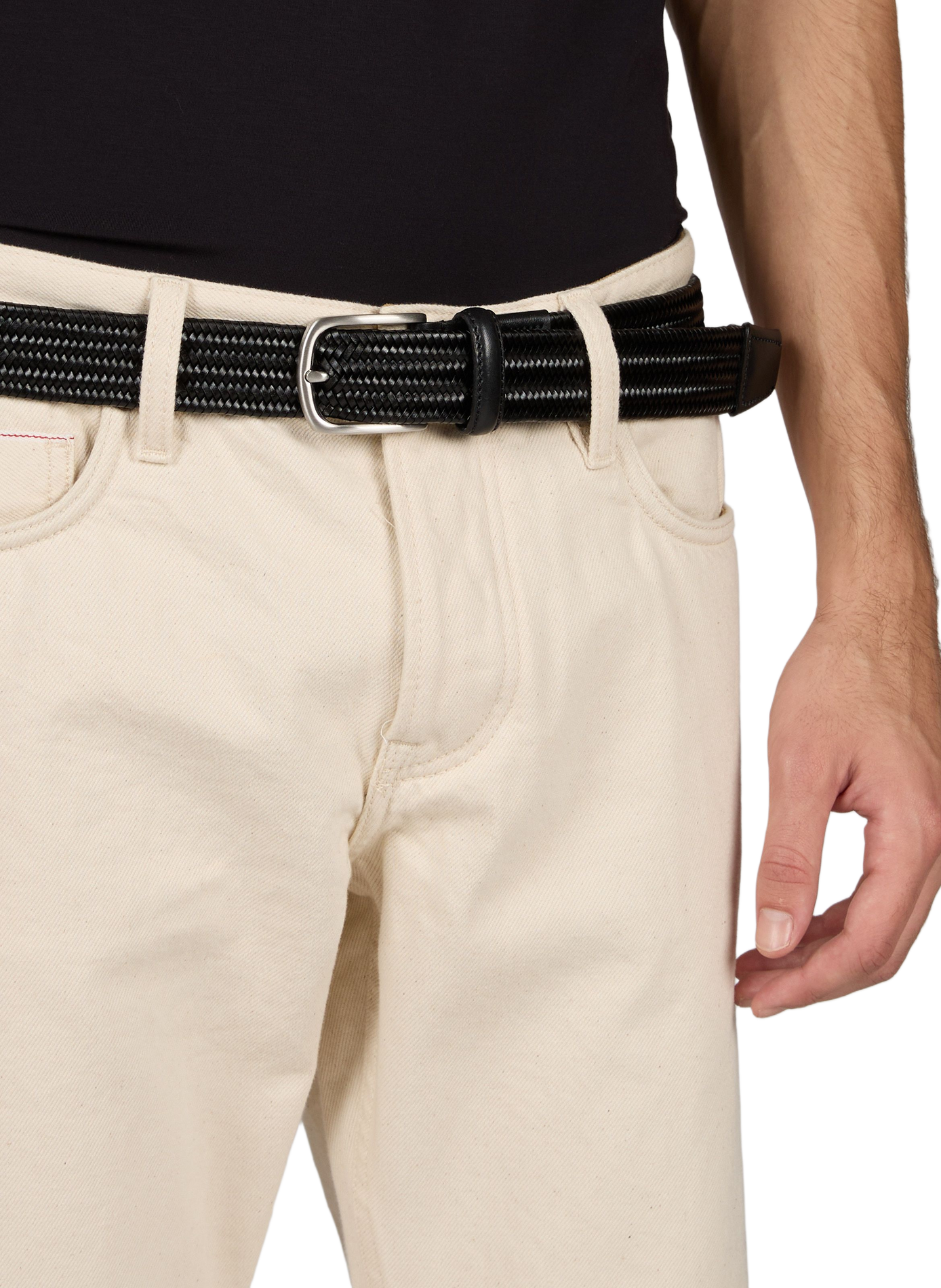 Calfskin leather braided belt SAISON 1865 Black
