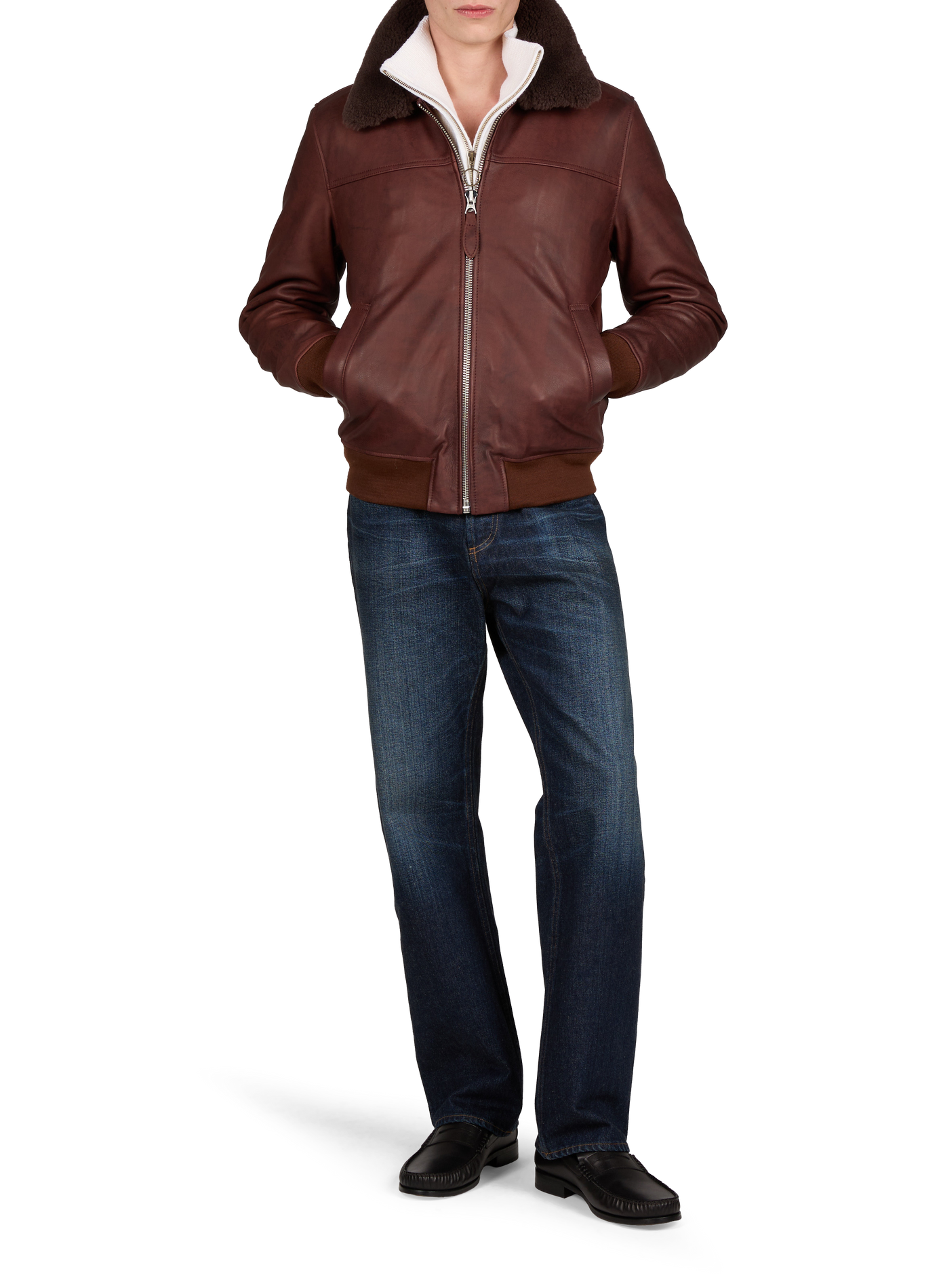 Plain straight-cut leather jacket SCHOTT Red