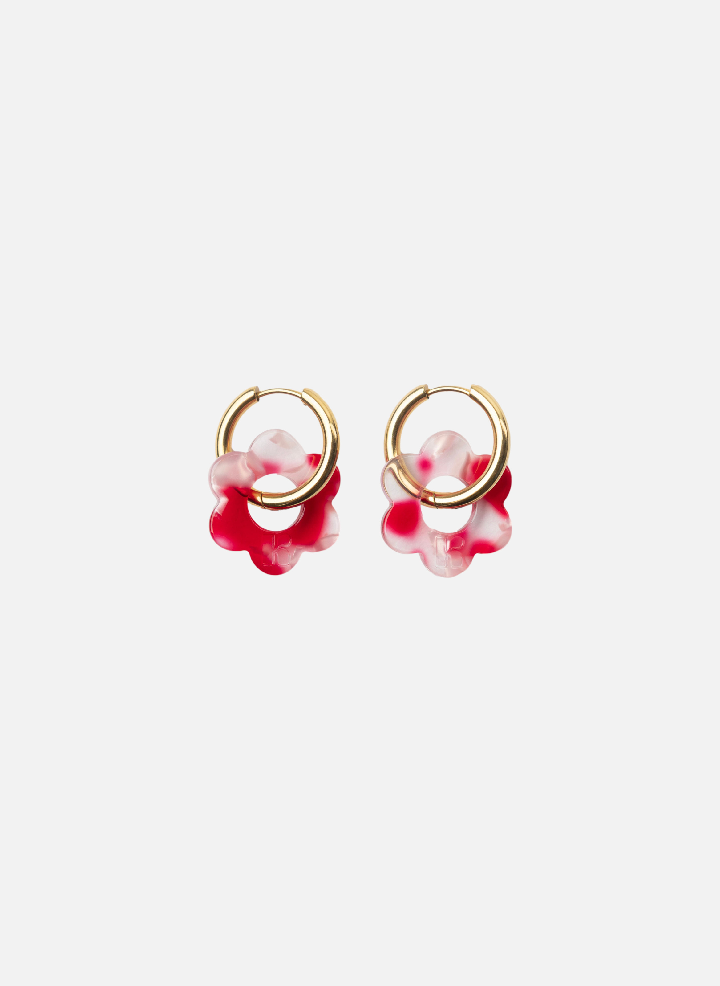 Boucles d'oreilles Baby Fleurette avec anneaux en acier inoxydable doré  Rouge