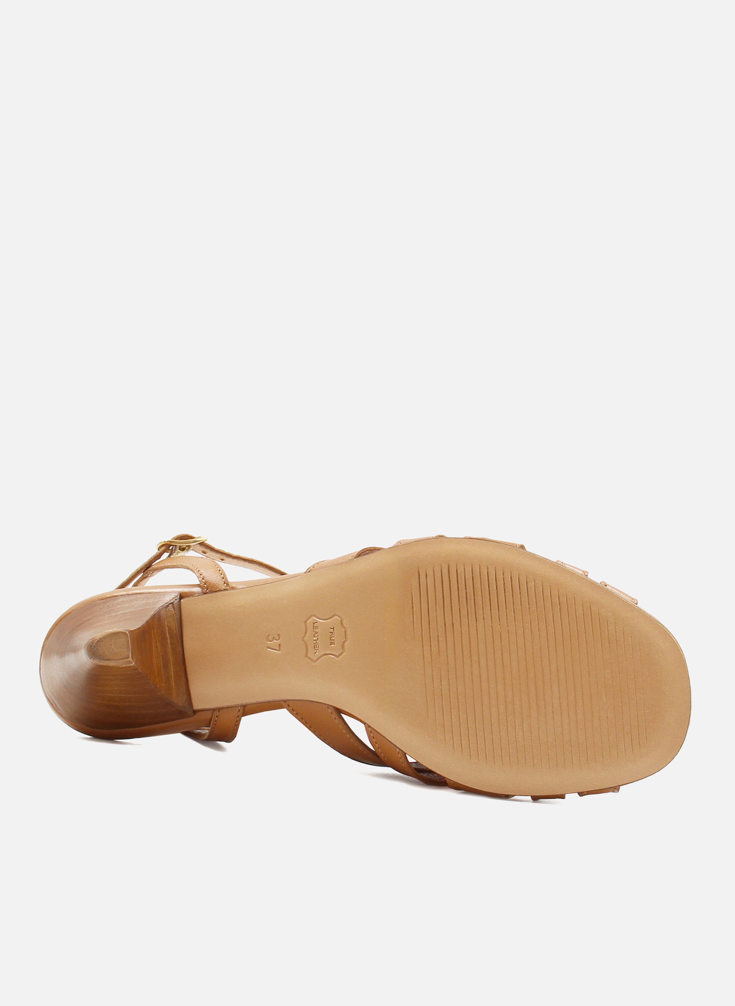 Sandales moyen talon brides cuir lisse JULES & JENN Marron