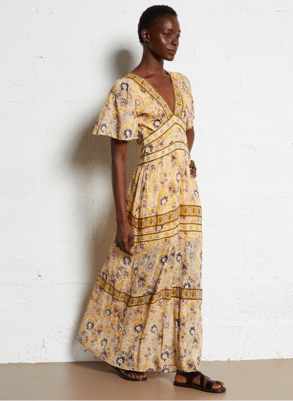 Robe longue col v imprimé alia Jaune by BA&SH BA&SH Robe longue col v imprimé alia Jaune