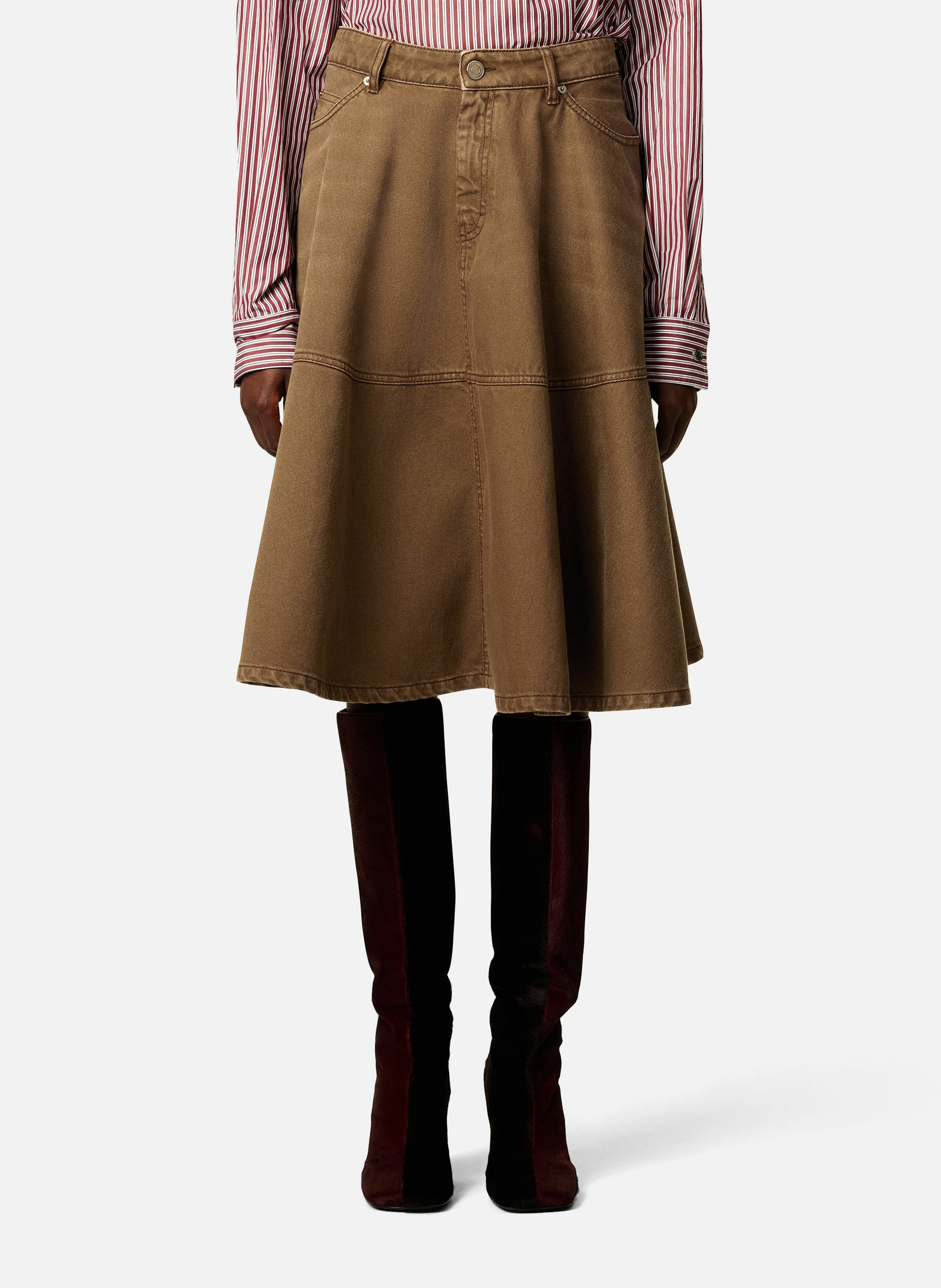 Jupe midi en coton AMI PARIS Marron