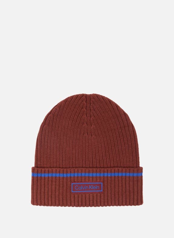 Bonnet côtelé en coton et cachemire Rouge by CALVIN KLEIN CALVIN KLEIN Bonnet côtelé en coton et cachemire Rouge