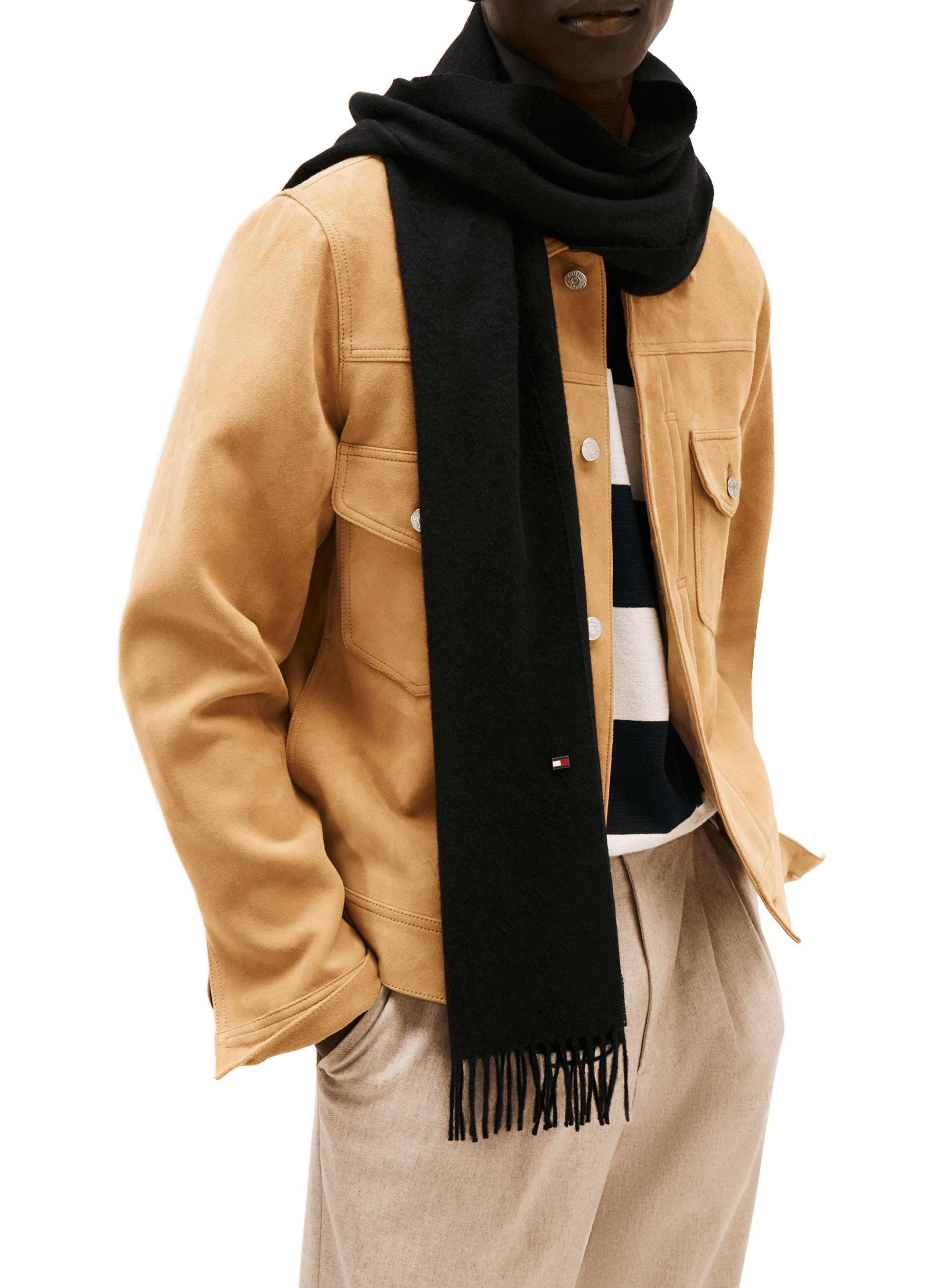 Hilfiger Flag cashmere scarf with fringes TOMMY HILFIGER Black