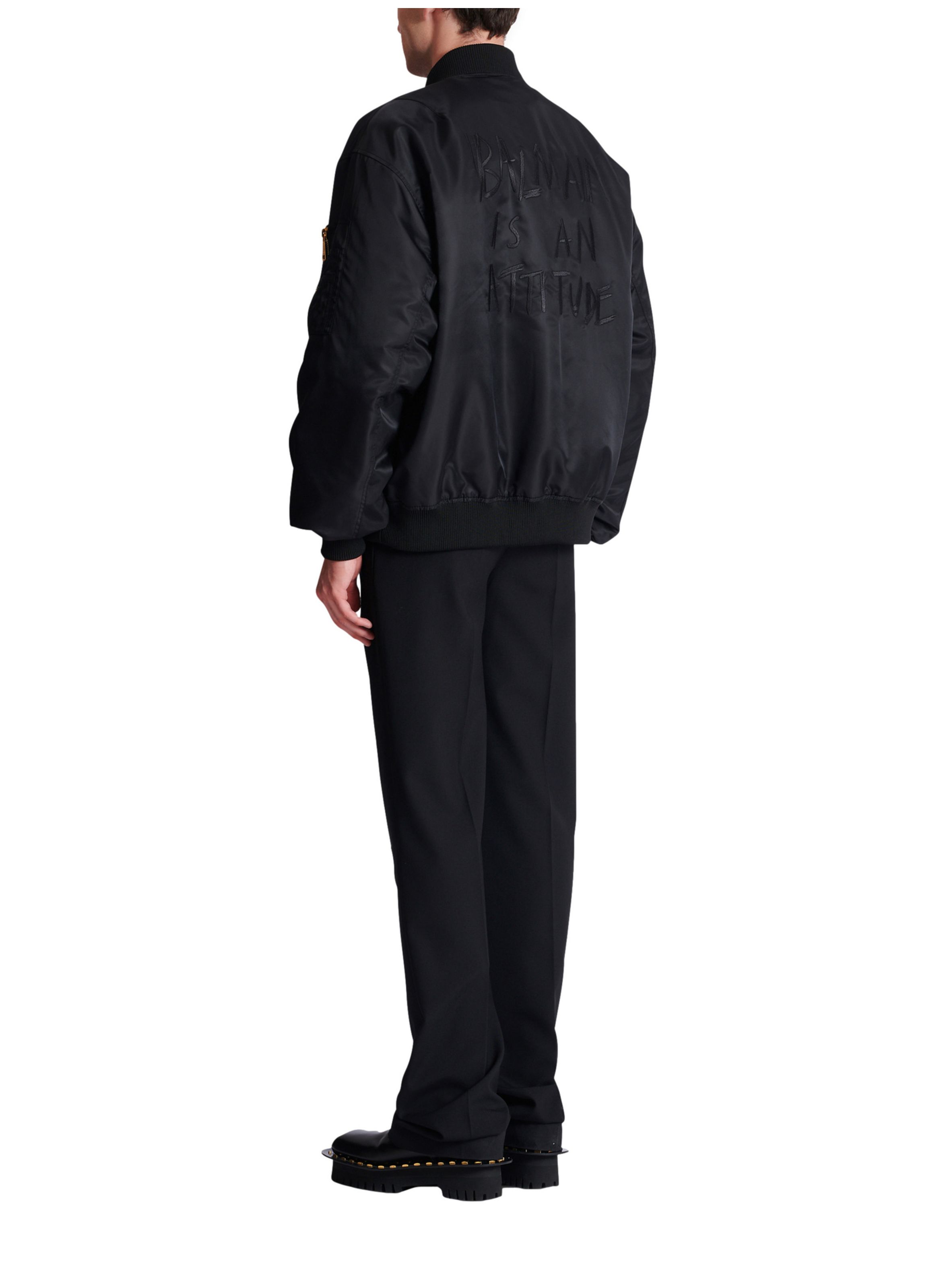 Bomber en nylon à imprimé BALMAIN Noir