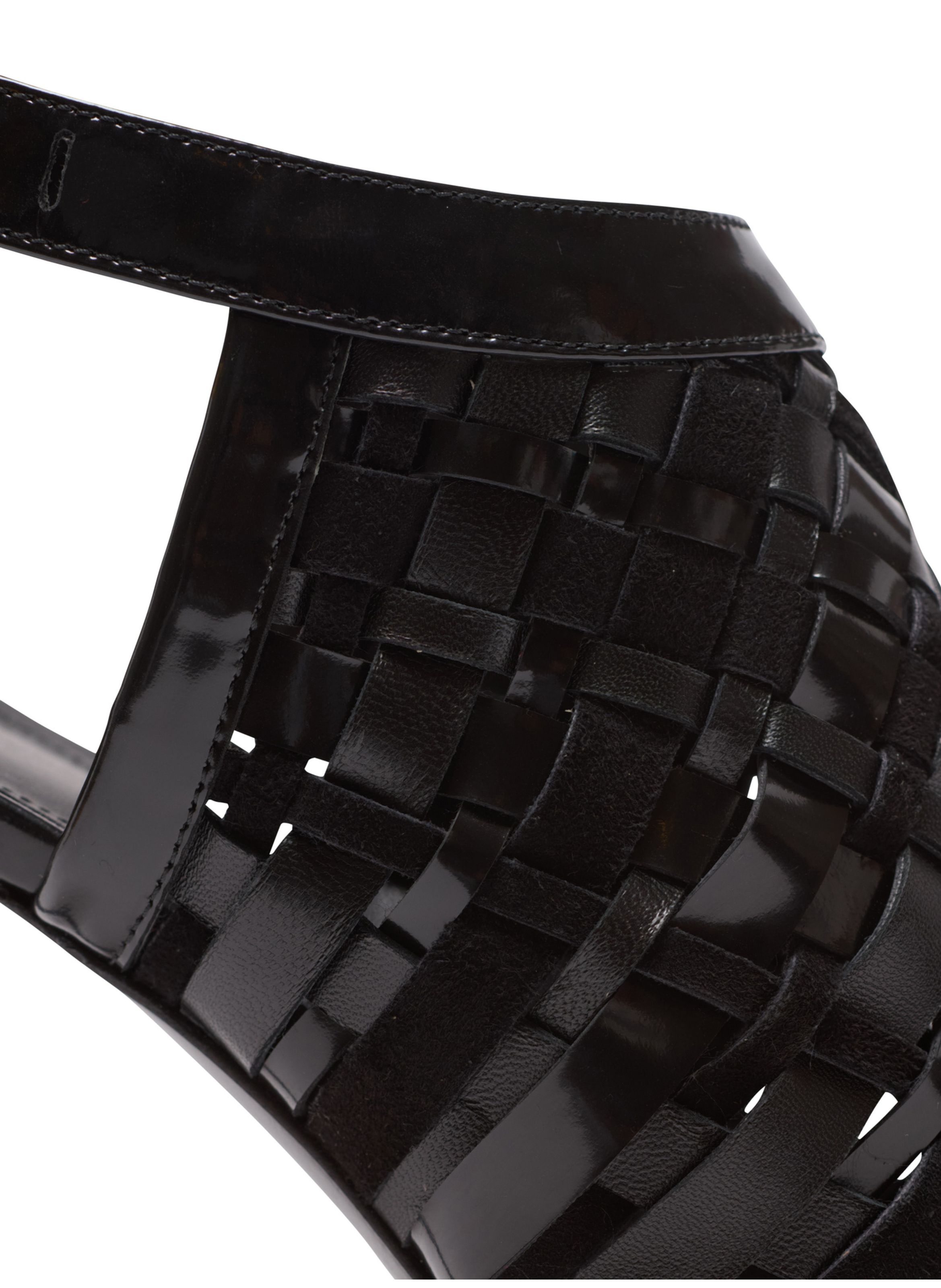 Sandales à franges en cuir verni BALMAIN Noir