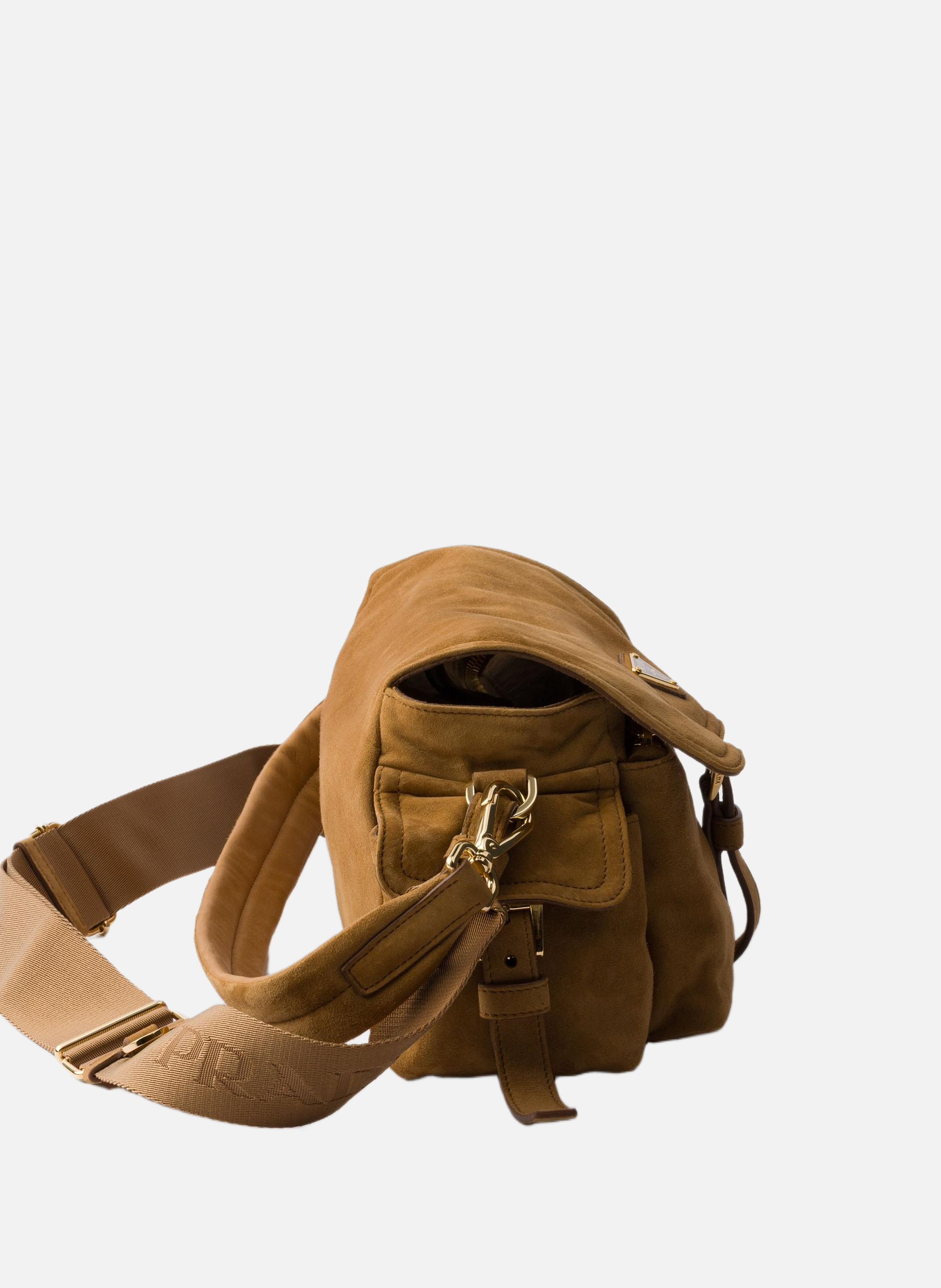 Sac daim prada explore medium en daim porté épaule PRADA Marron