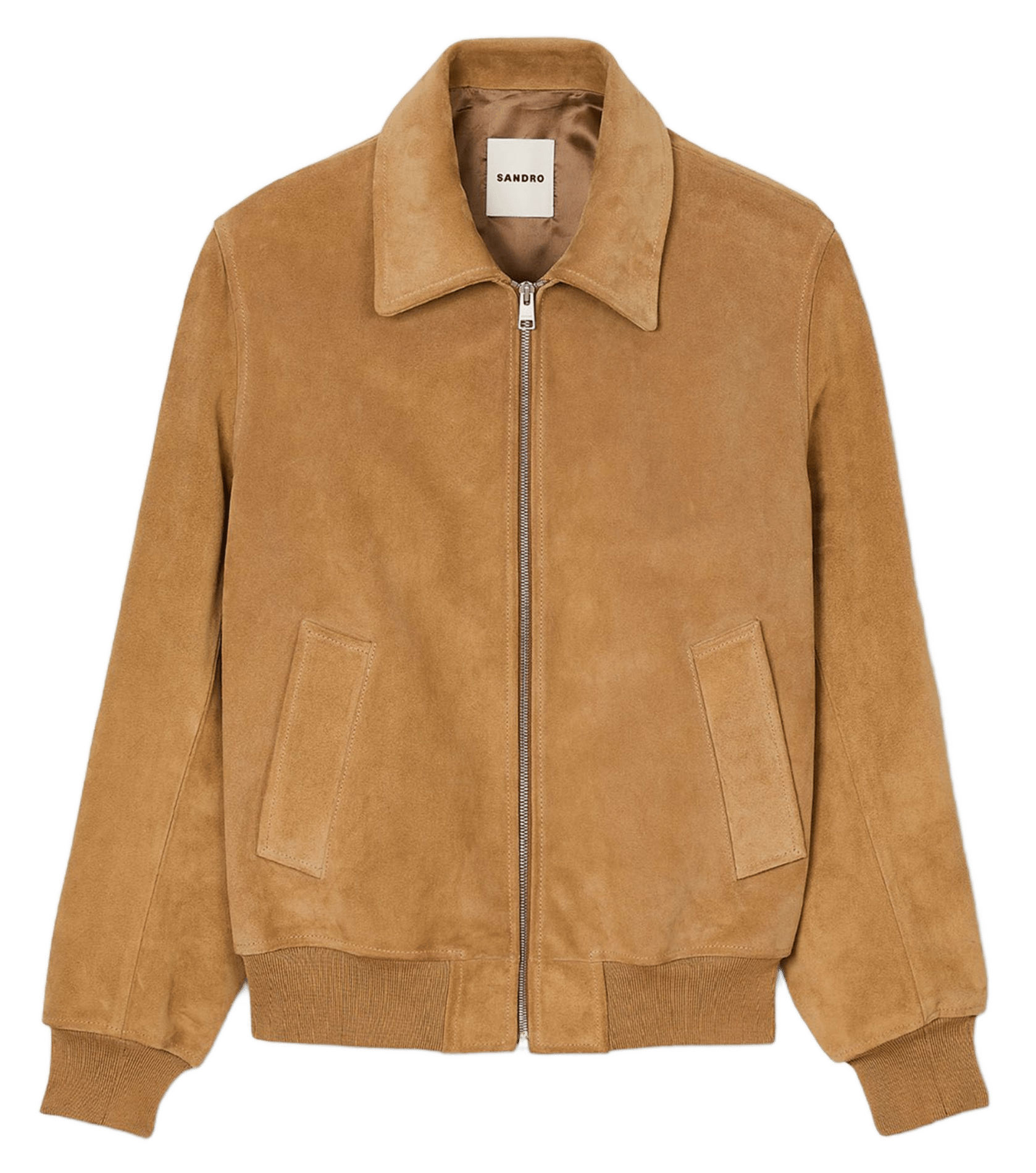 Blouson droit col classique en cuir SANDRO Marron