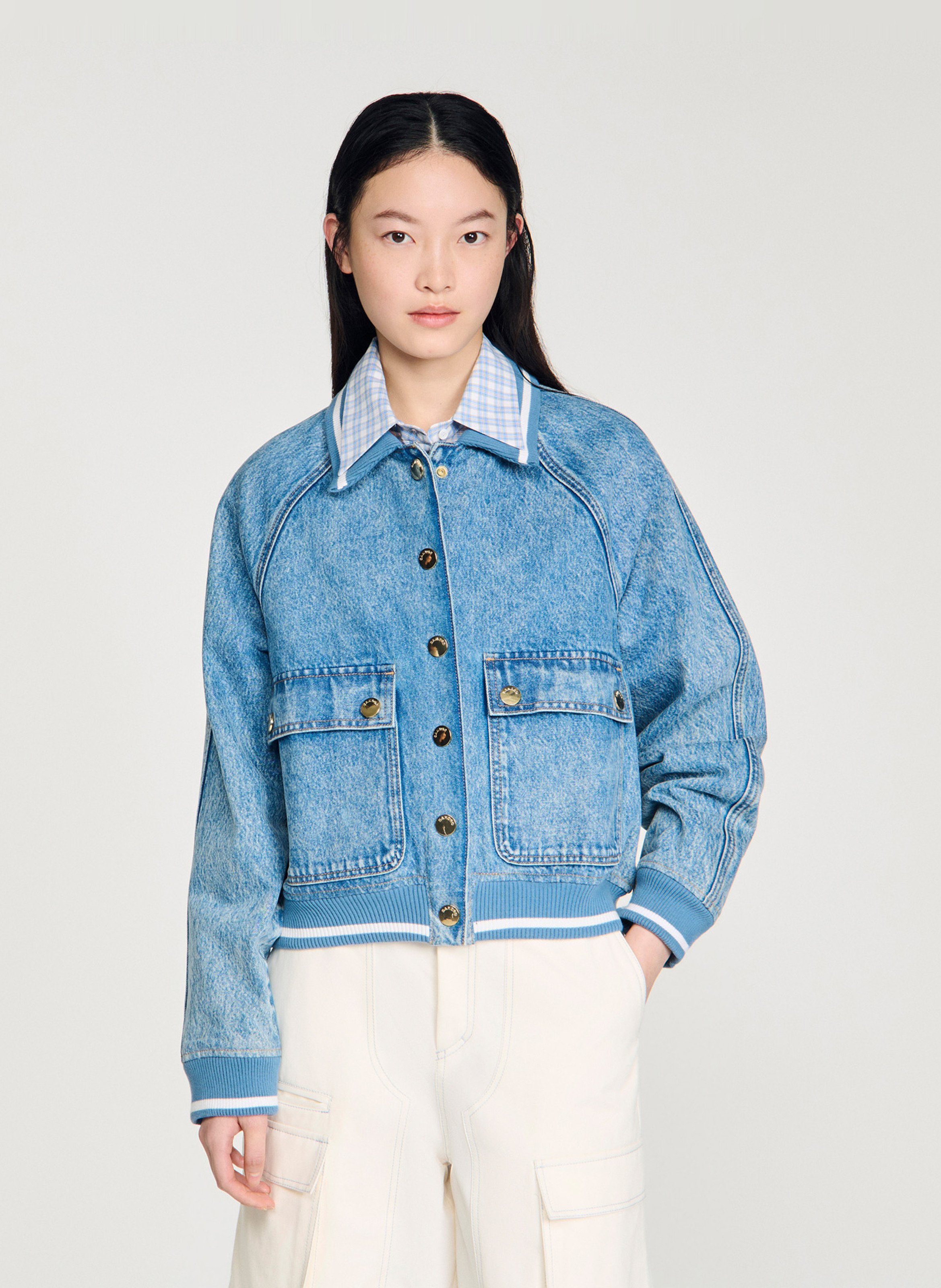 Blouson oversize col classique en coton SANDRO Bleu