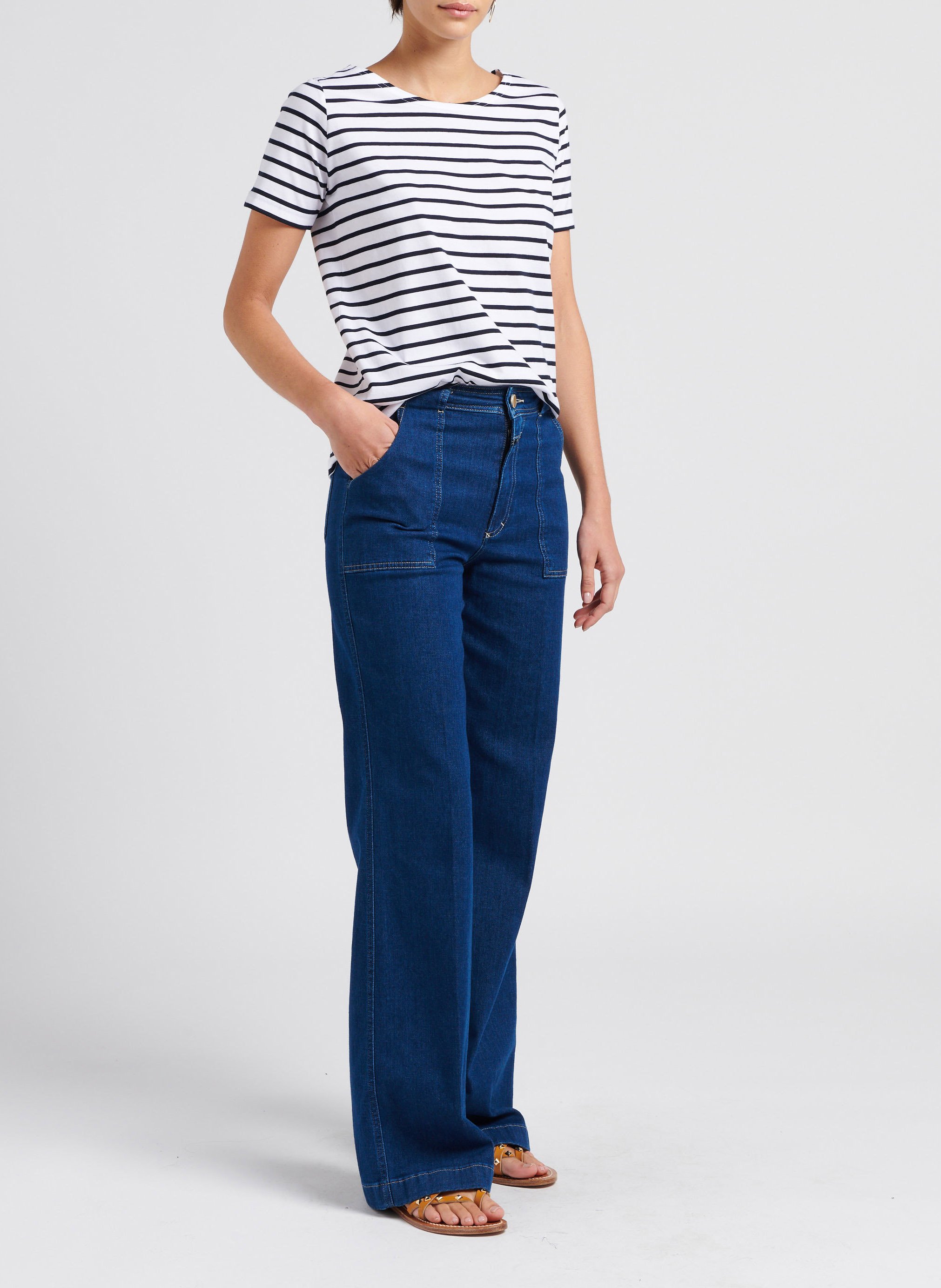 Tee-shirt col bateau rayé en coton léger ARMOR-LUX Blanc