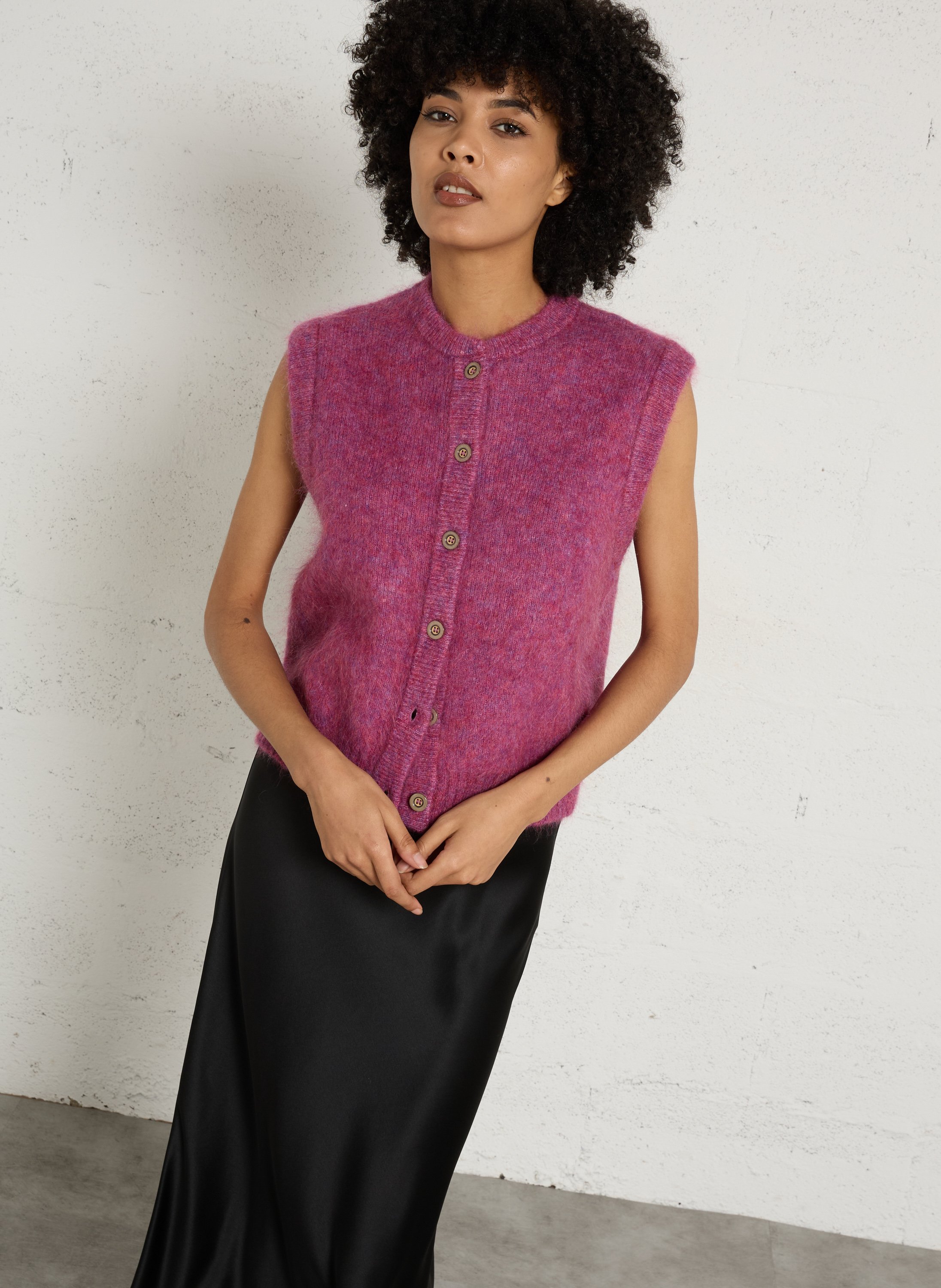 Gilet sans manches ample col rond en mohair mélangé Loulou MAISON 123 Violet