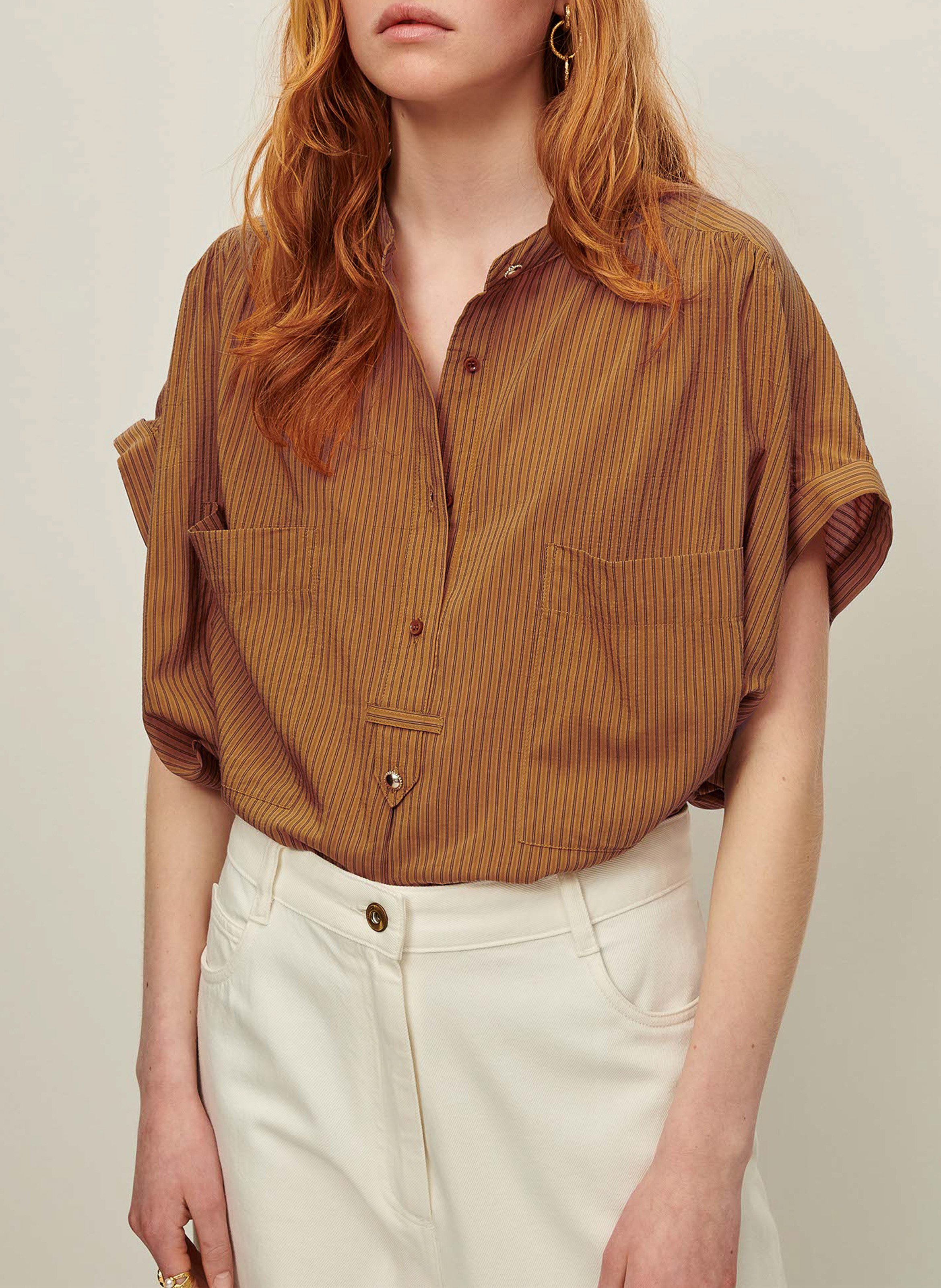 Chemise col rond rayée camille SESSUN Beige