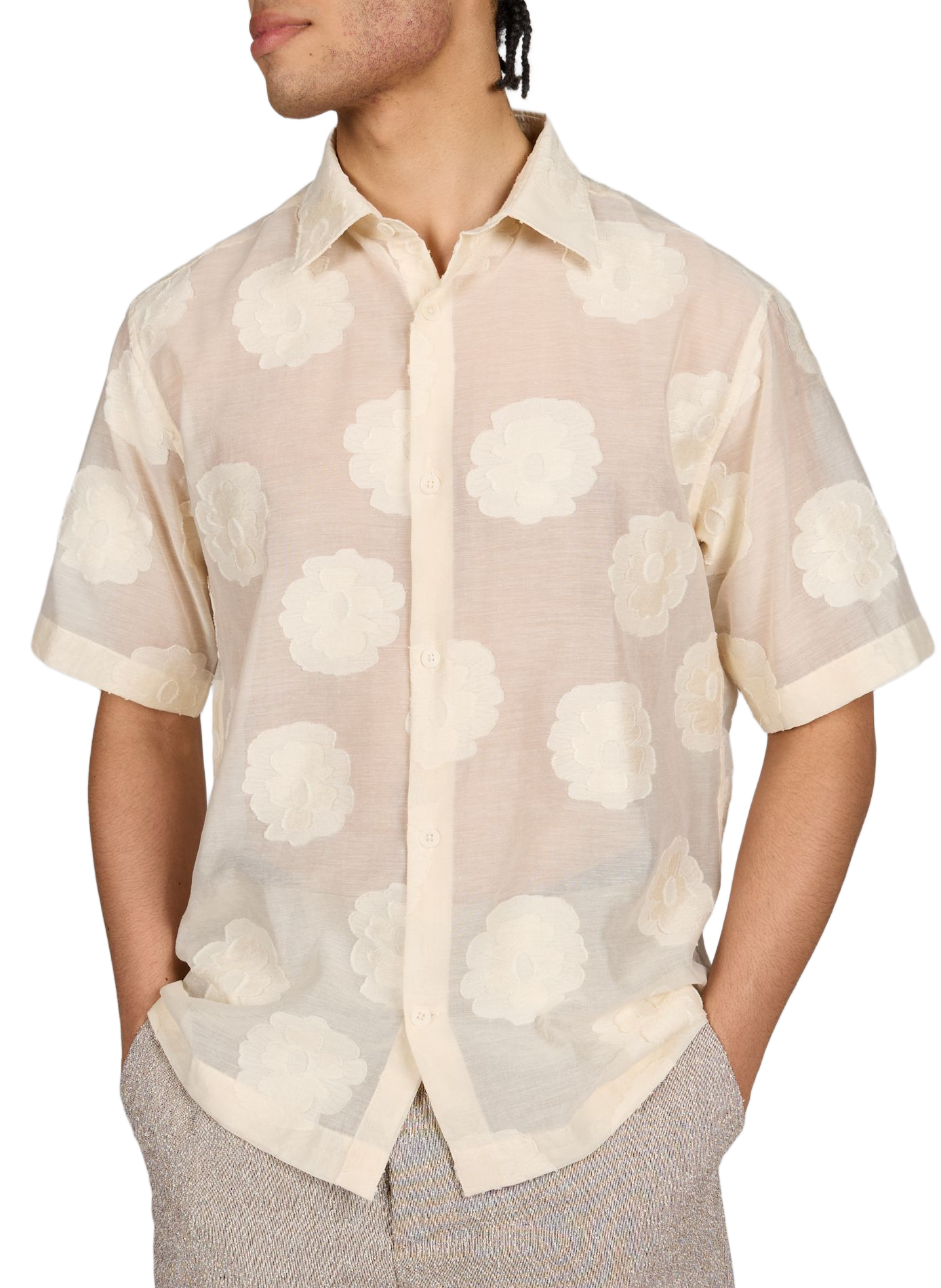 Chemise droite à broderie Freddy en coton bio mélangé NN.07 Beige