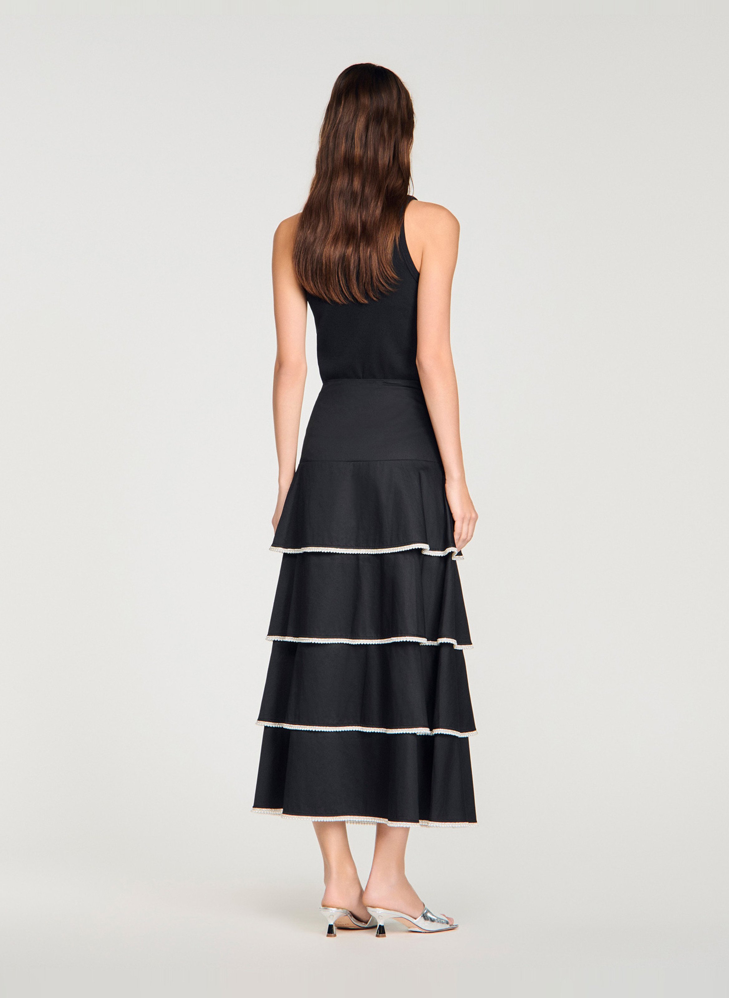 Jupe longue en coton SANDRO Noir