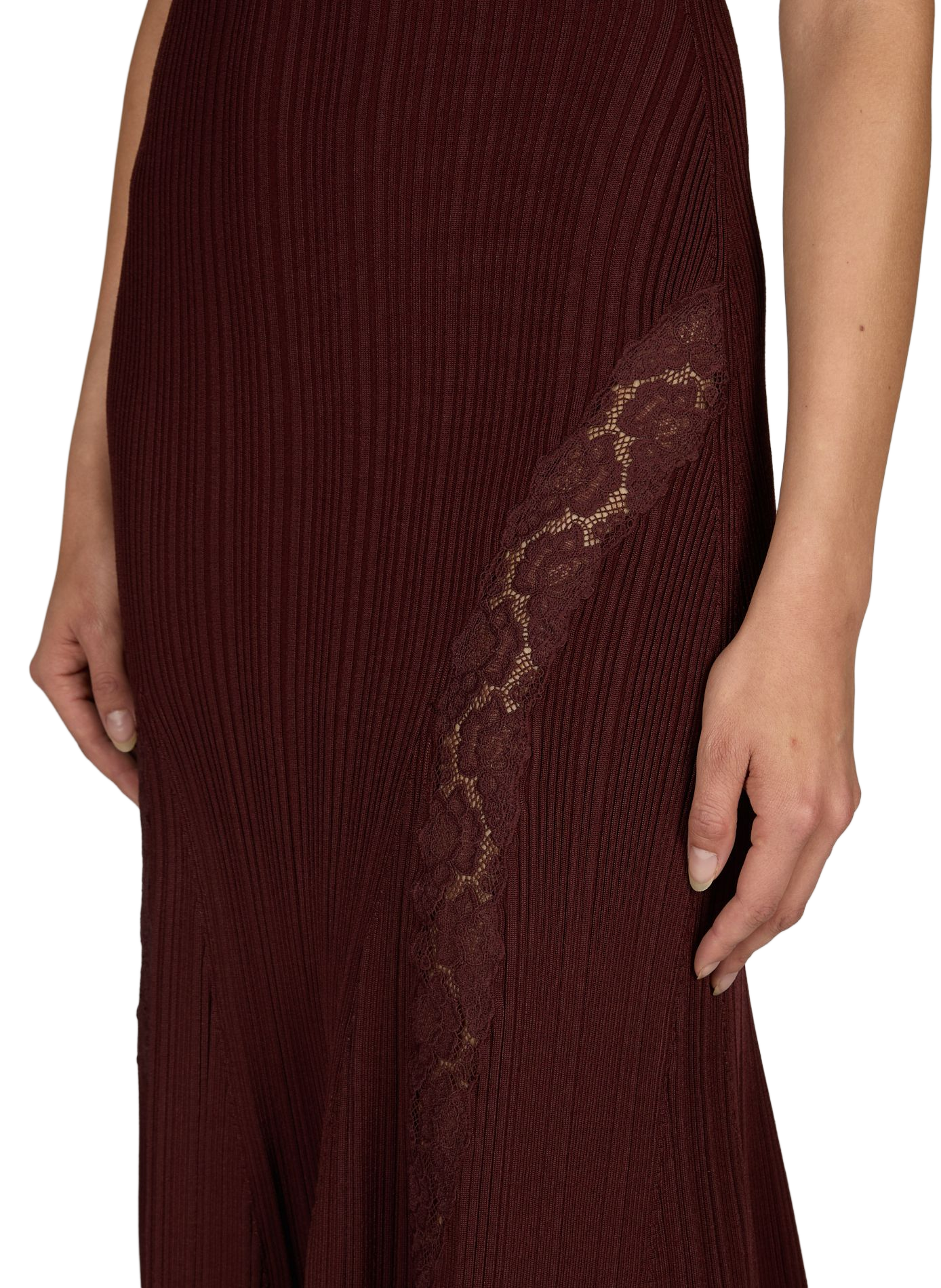 Knit and lace off-the-shoulder dress SELF PORTRAIT Red