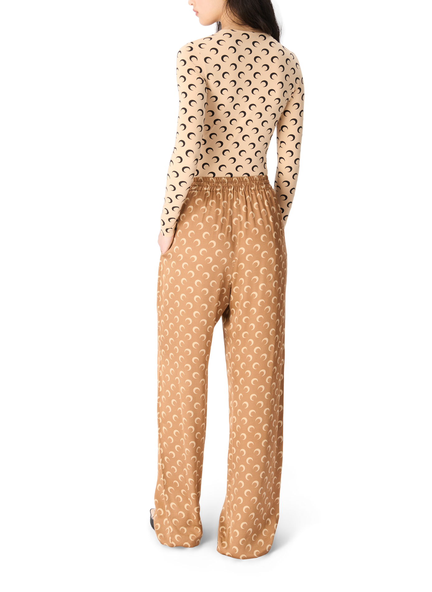 Top à manches longues et col rond en jersey imprimé moon MARINE SERRE Beige
