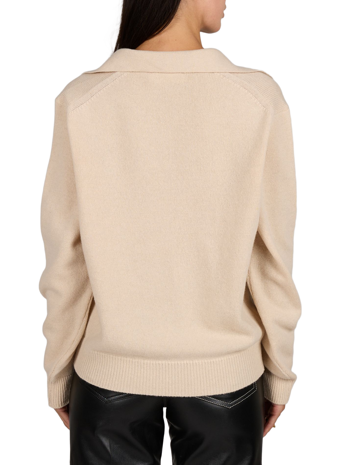 V-neck wool and cashmere sweater with lapel VICTORIA BECKHAM Beige