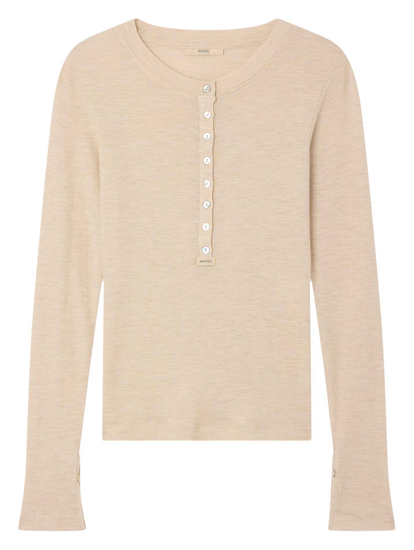 Top droit col rond en maille rafter SESSUN Beige