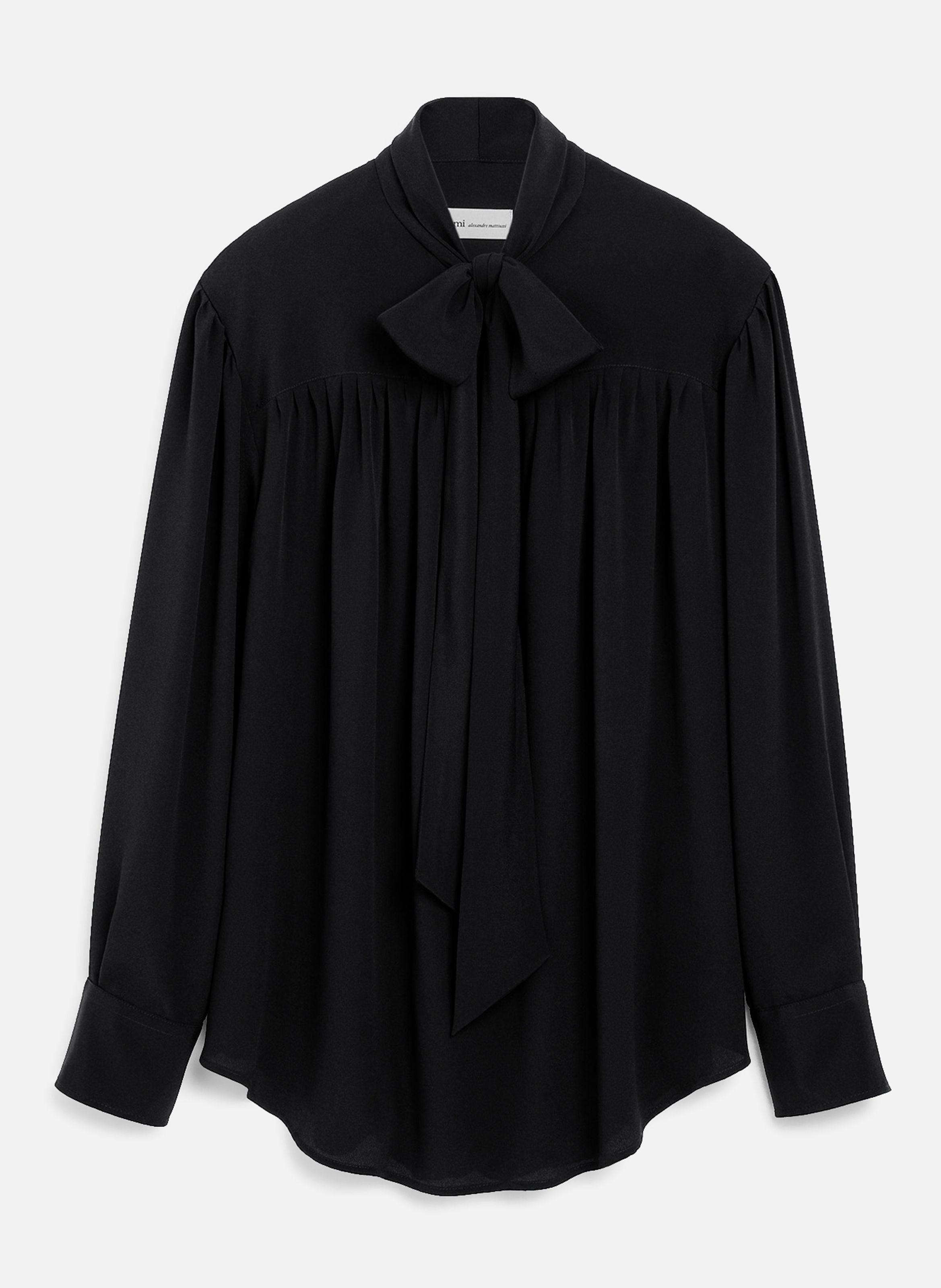 Blouse lavallière en soie mélangée AMI PARIS Noir