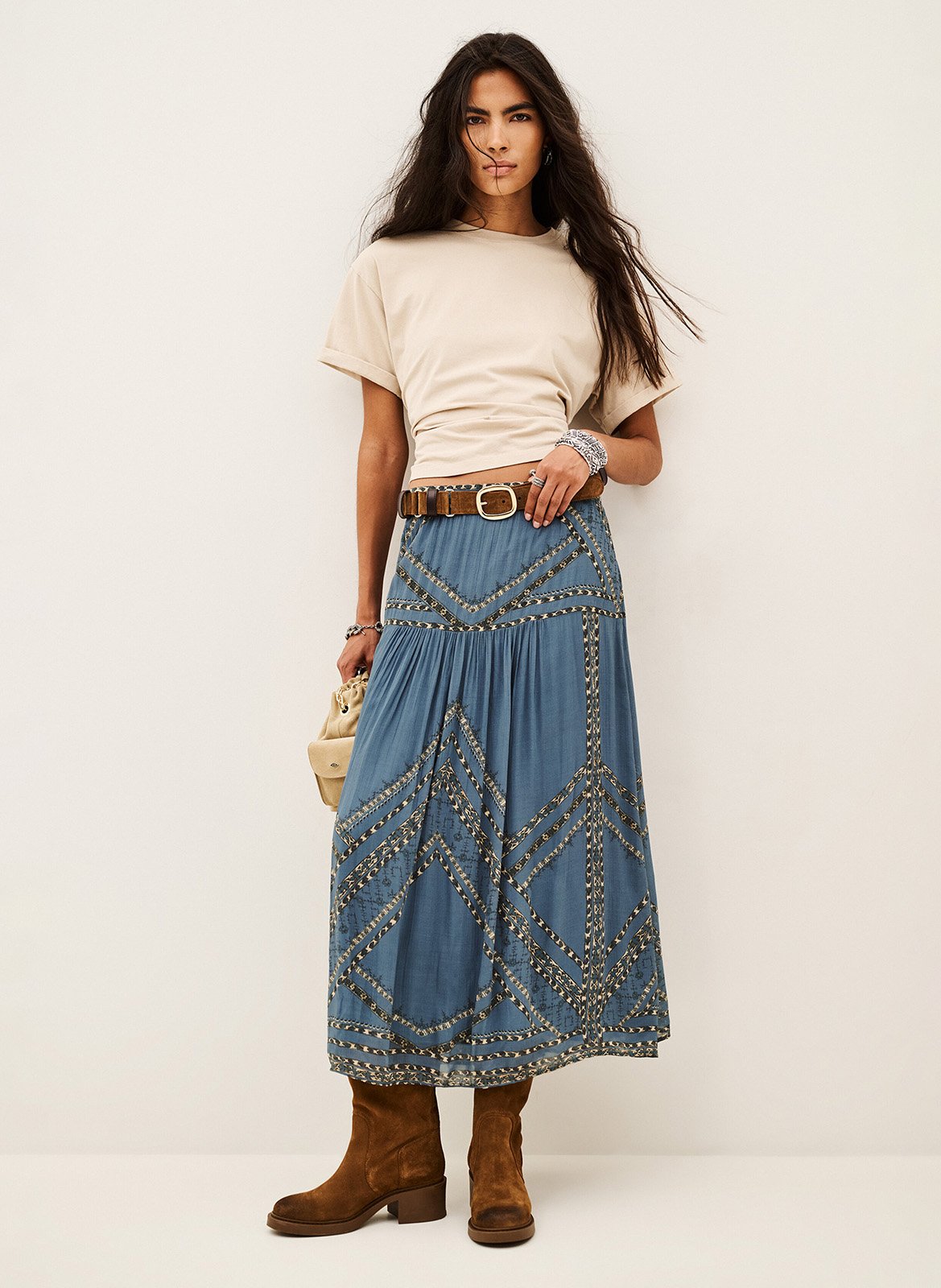 Jupe midi droite imprimée pearl BA&SH Bleu