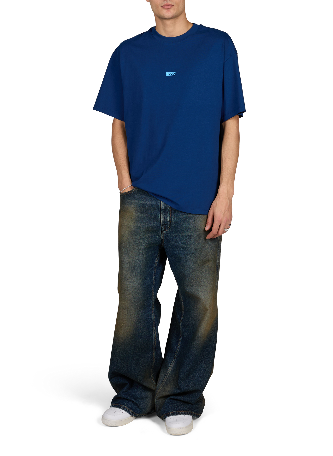 Kurzarm T-Shirt mit Baumwolldruck HUGO BLUE Blau