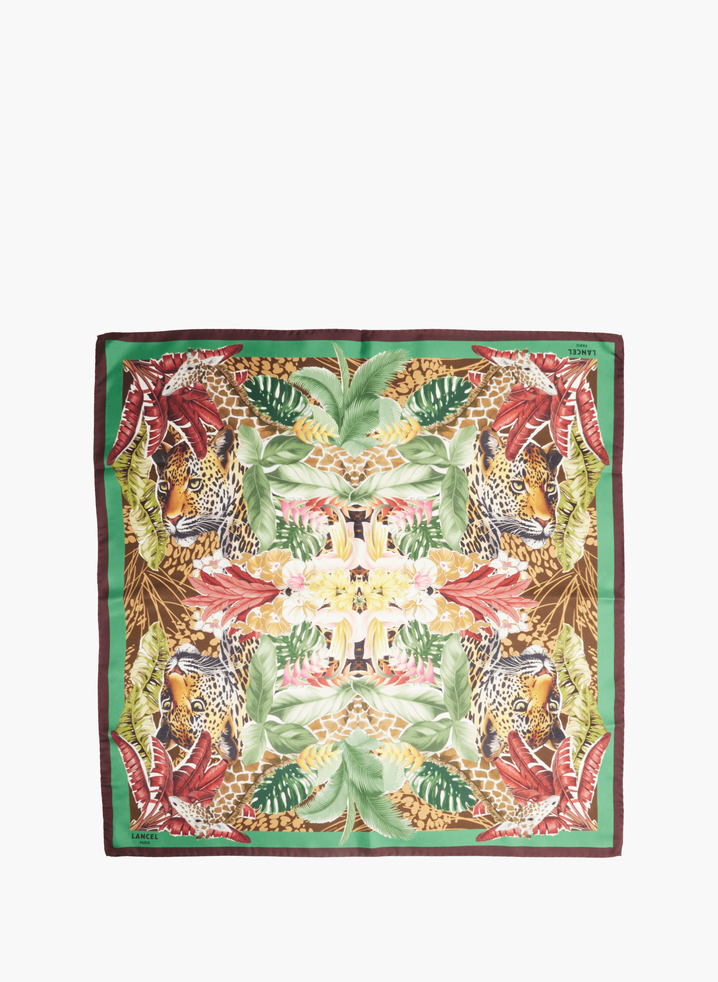 Carré de soie 90 cm motif jungle en soie LANCEL Vert