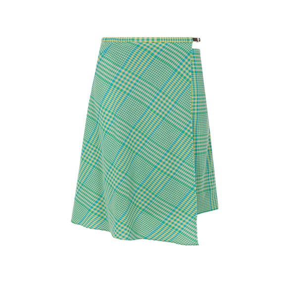 Tibi Check Midi Skirt In Green