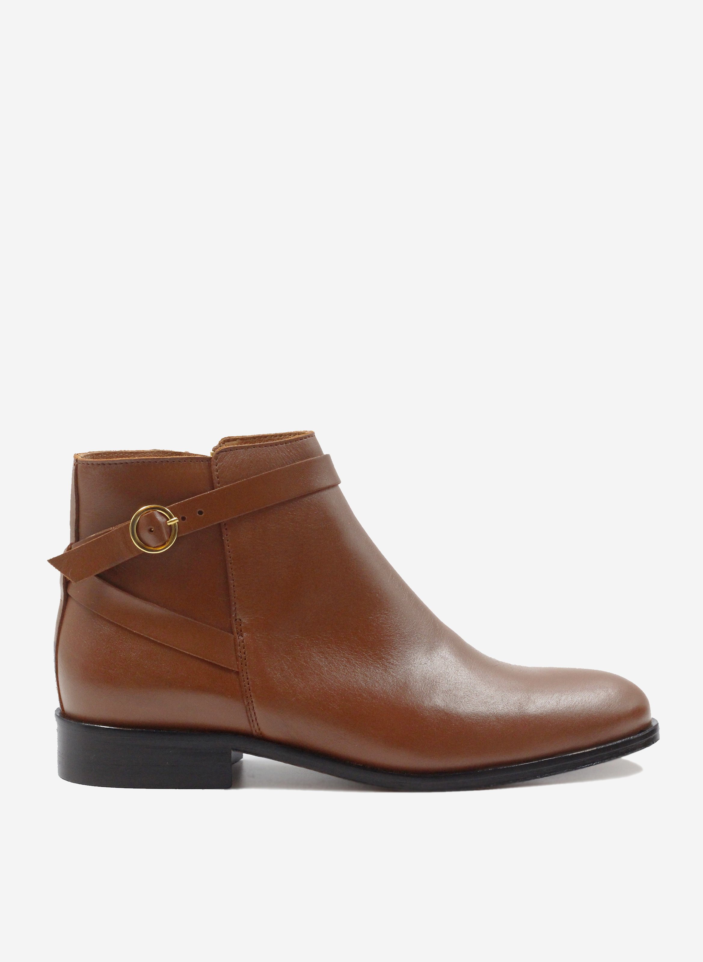 JULES & JENN Bottines cavalières plates cuir lisse Marron