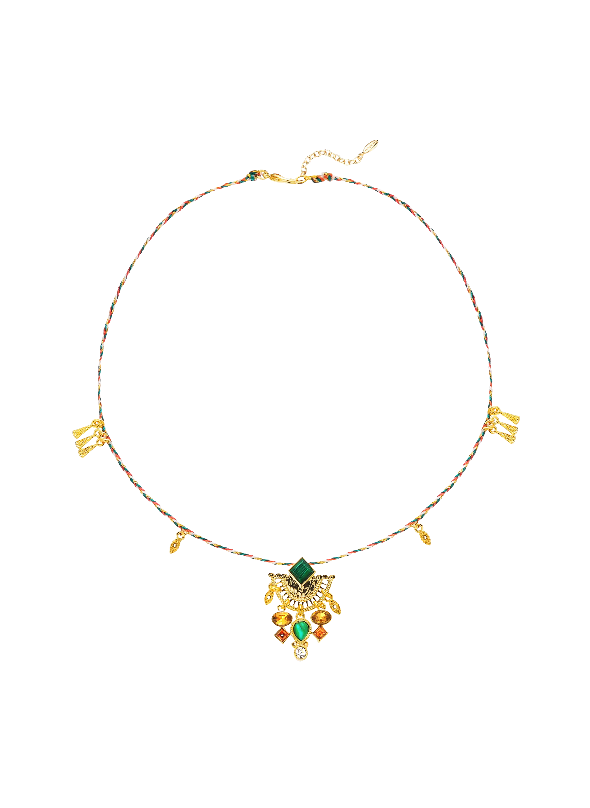 Collier ras de cou avec perles cabochon central et pampilles kosta HIPANEMA Doré