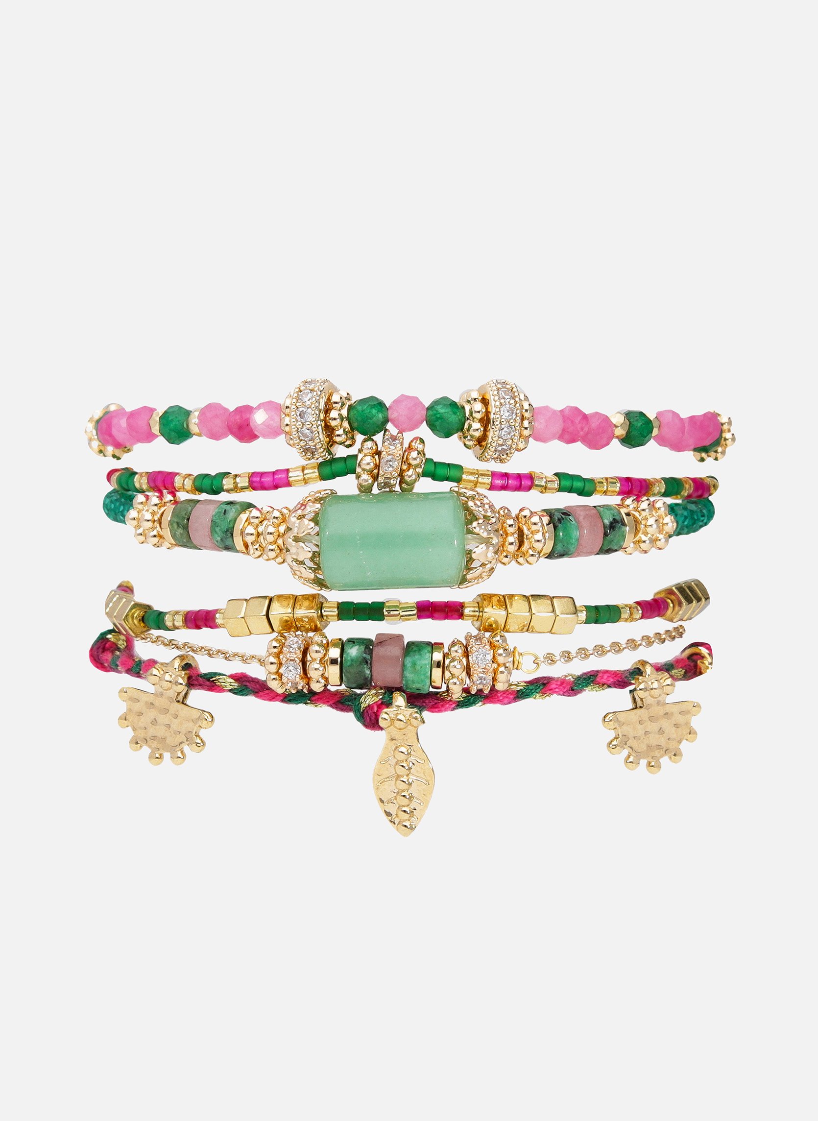 Bracelet manchette multiliens avec perles et pampilles kanelle HIPANEMA Rose