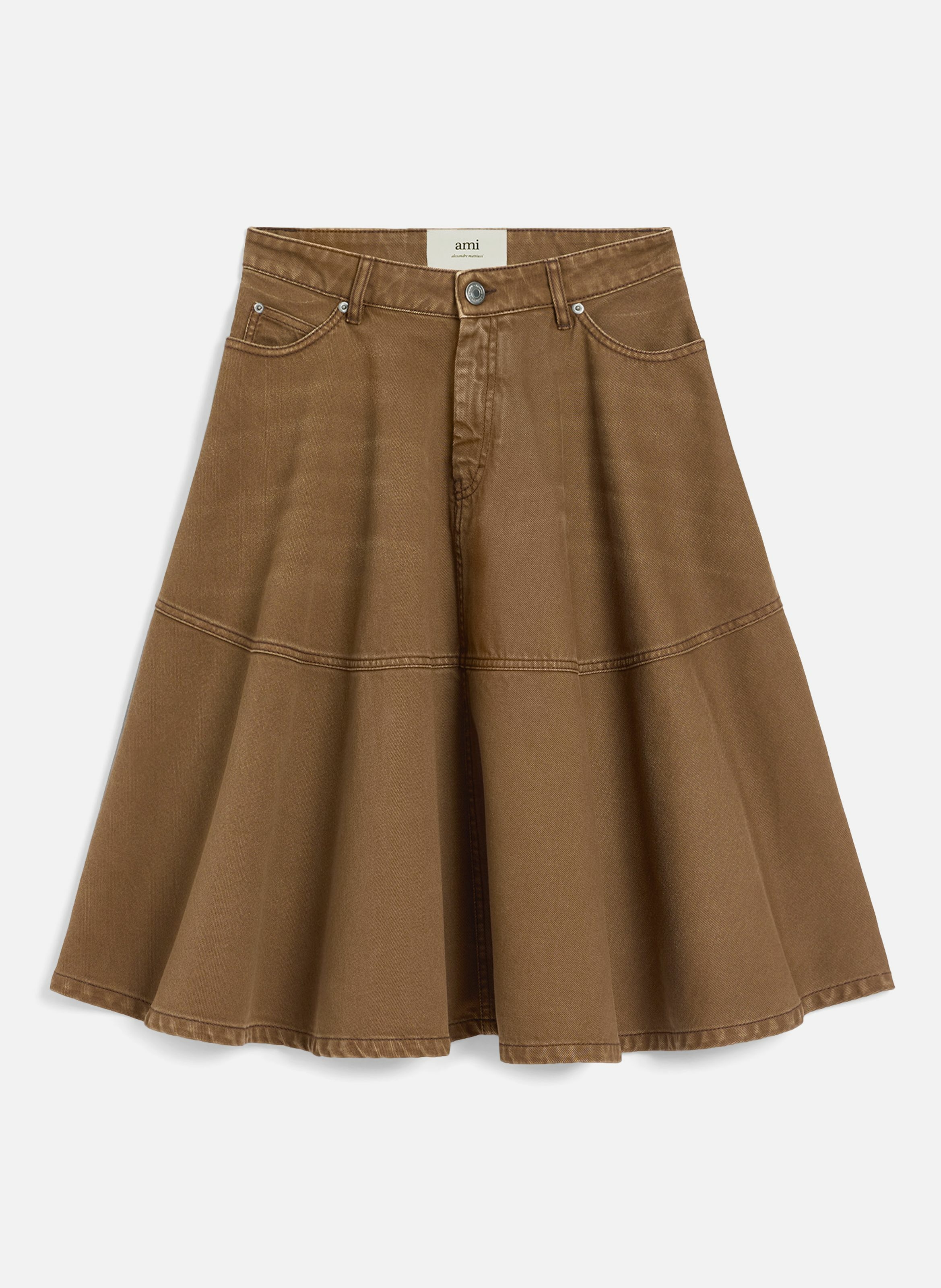 Jupe midi en coton AMI PARIS Marron