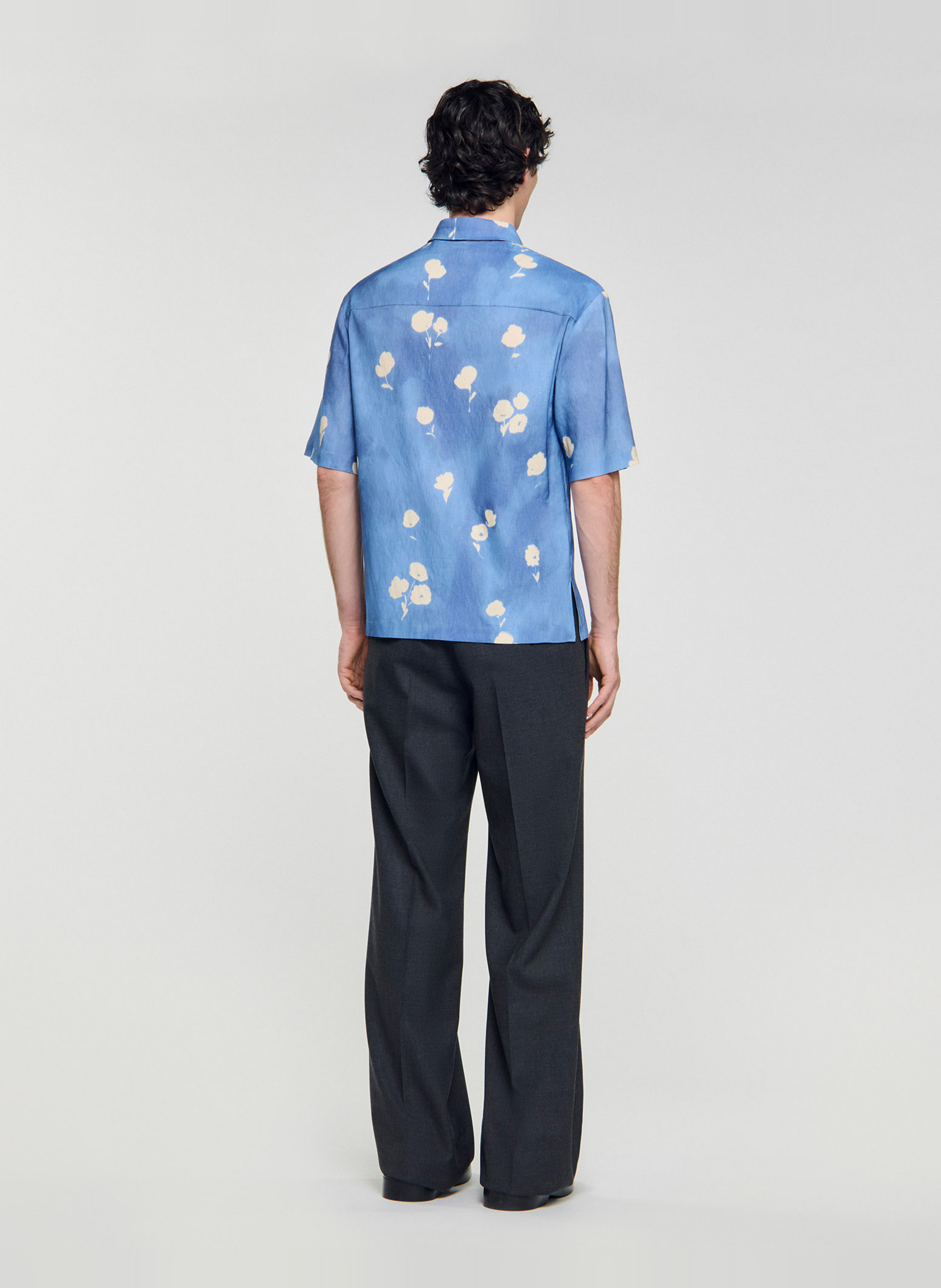 Chemise imprimé floral en lin SANDRO Bleu