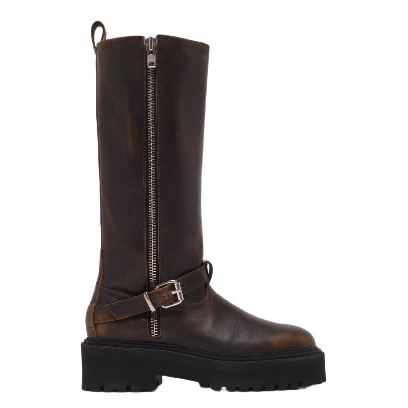 Bottes en cuir effet vieilli Marron Maje Femme