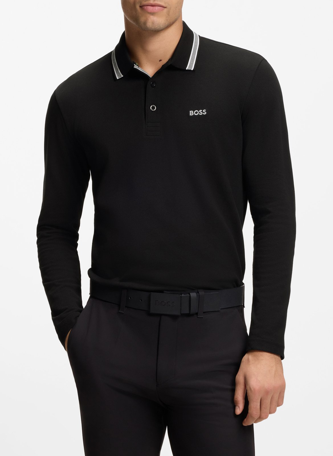 Polo manches longues en coton BOSS Noir