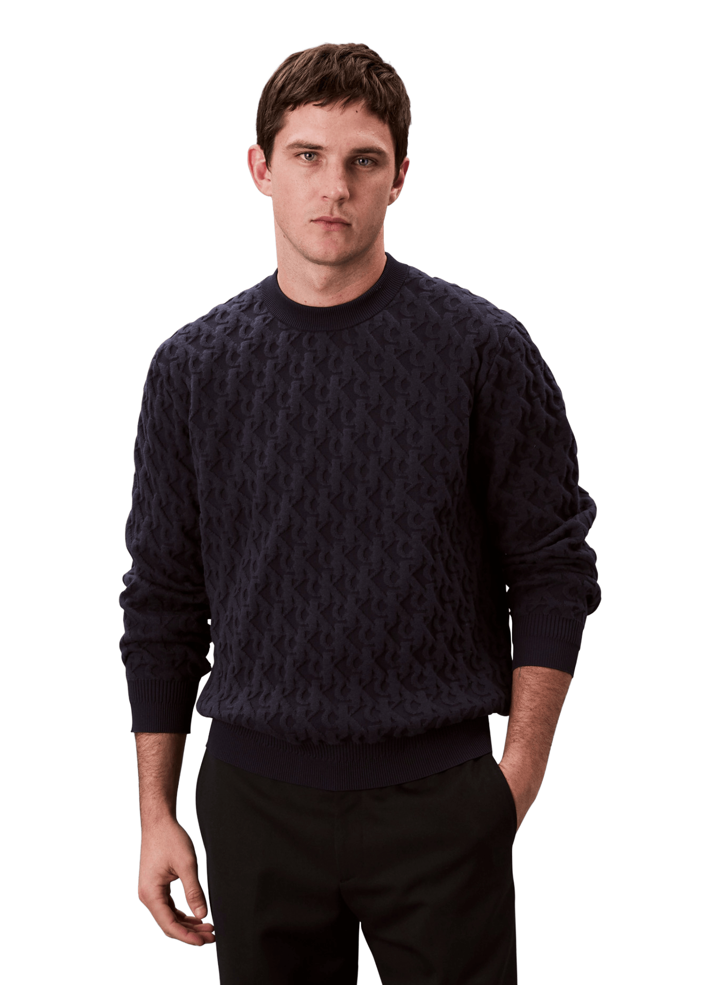 CALVIN KLEIN Pull à monogramme texturé Bleu