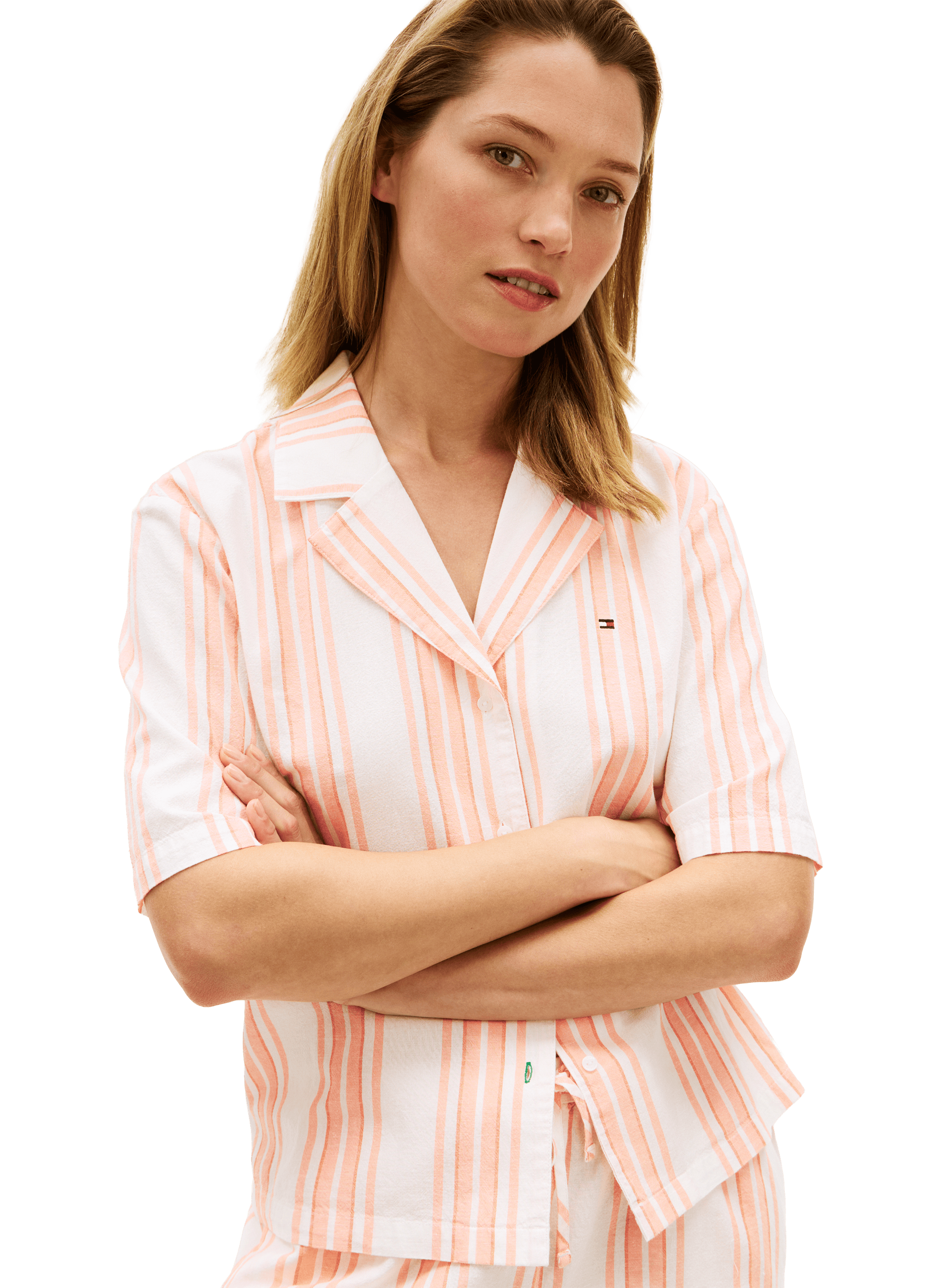 Striped Essential cotton and linen short pajama set TOMMY HILFIGER Orange