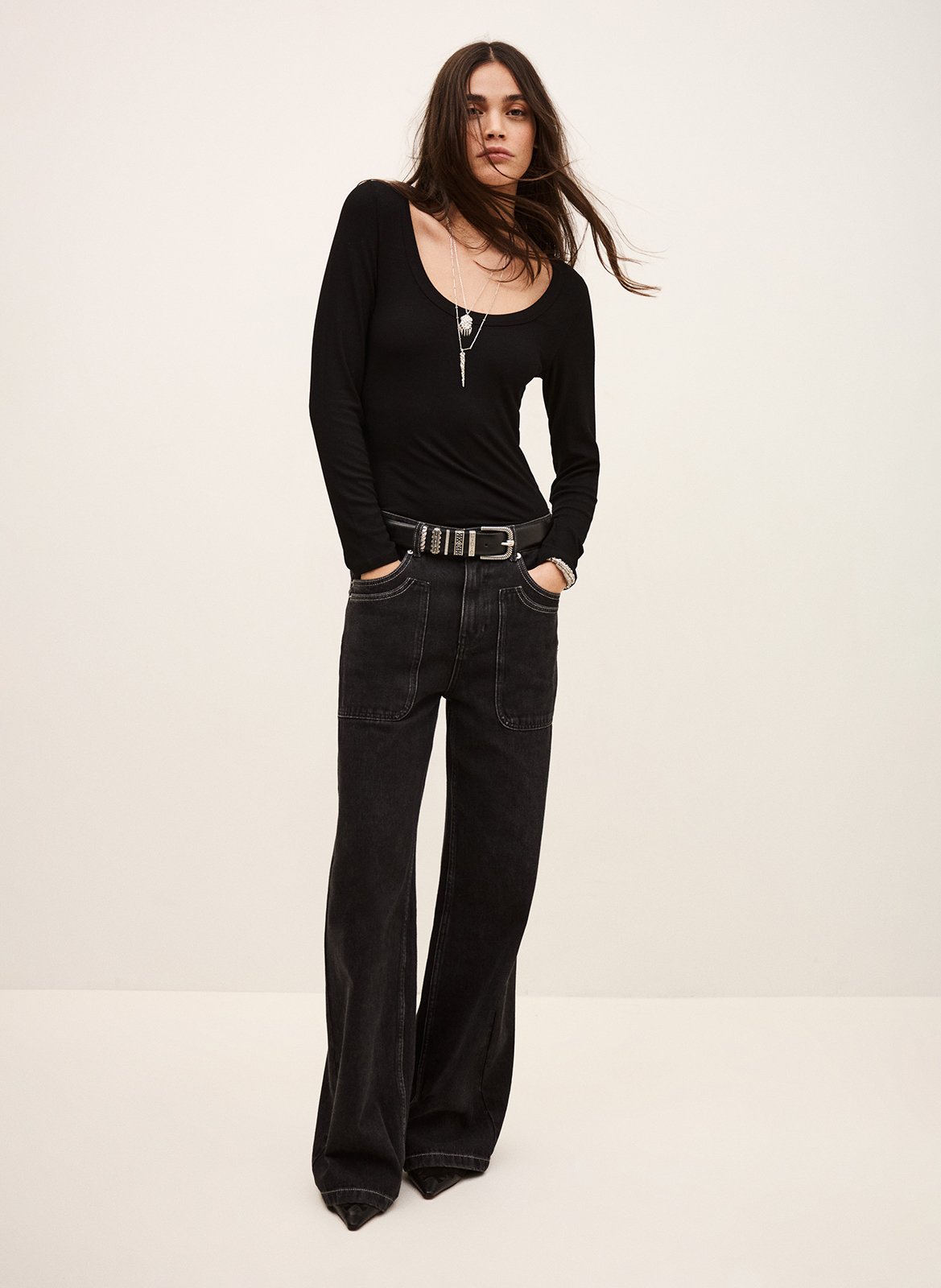 Tee-shirt manches longues côtelé uni luisa BA&SH Noir