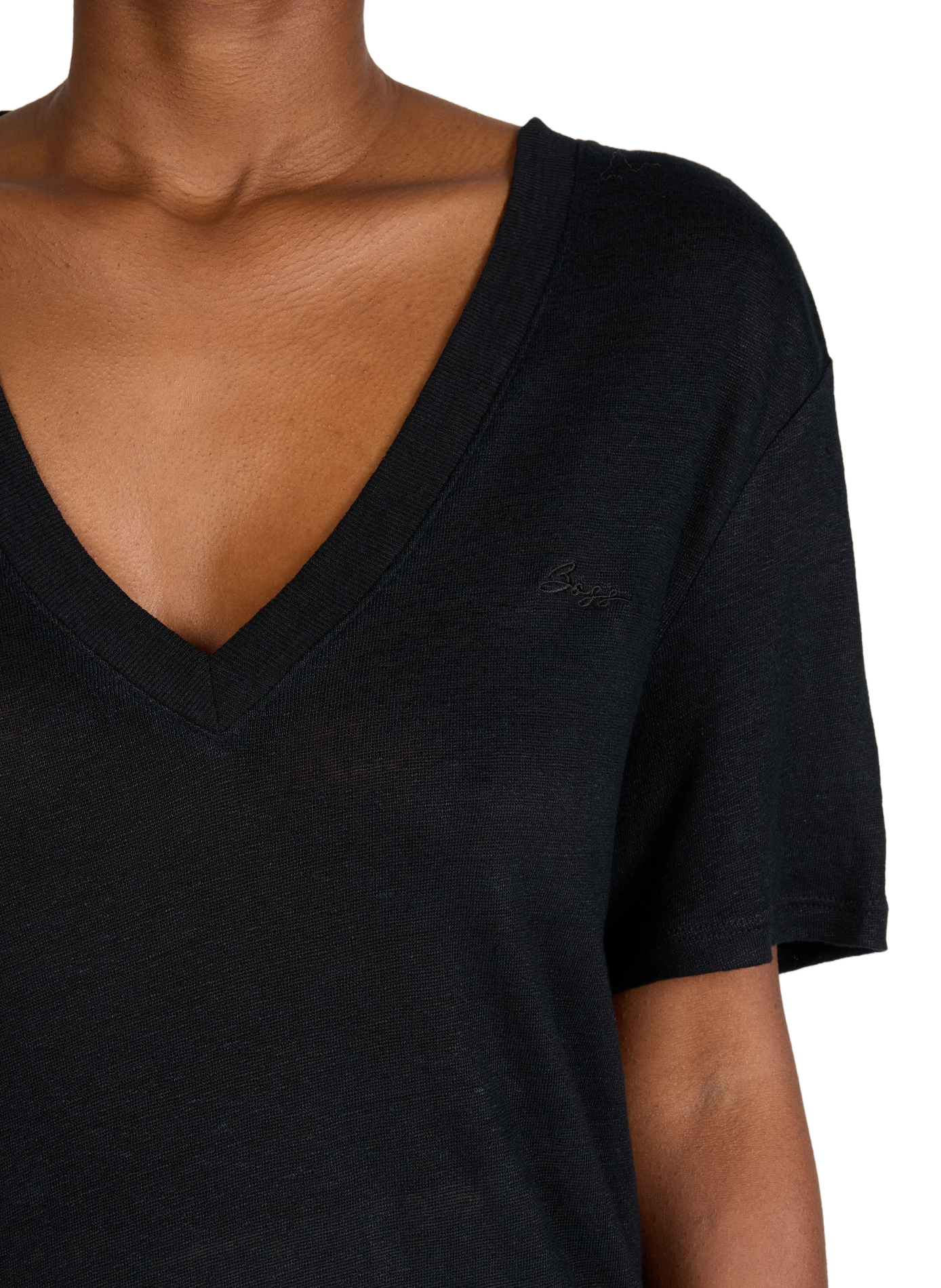 Linen V-neck T-shirt BOSS Black