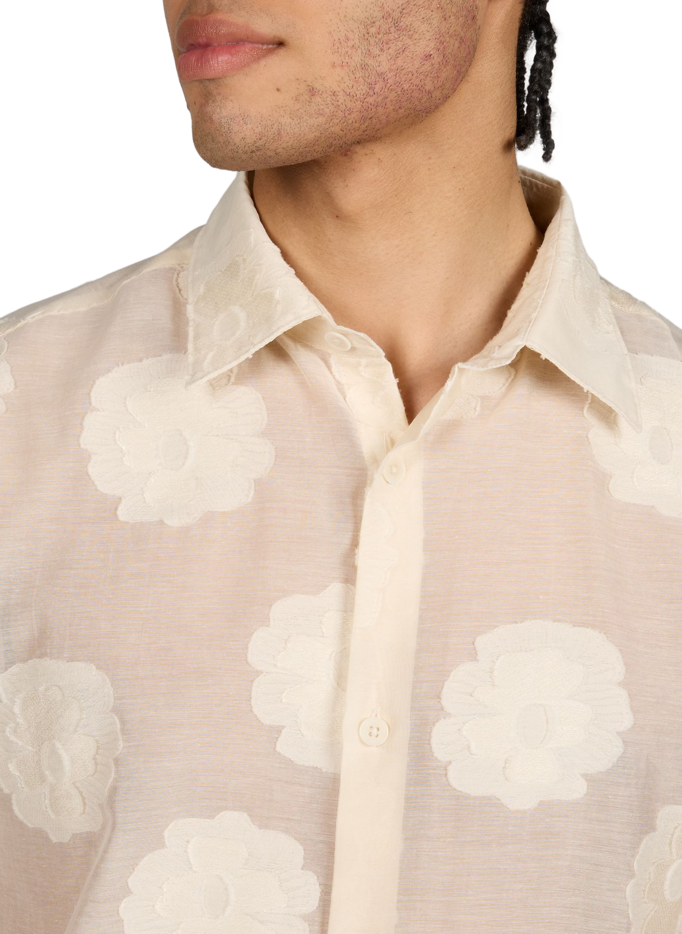 Chemise droite à broderie Freddy en coton bio mélangé NN.07 Beige