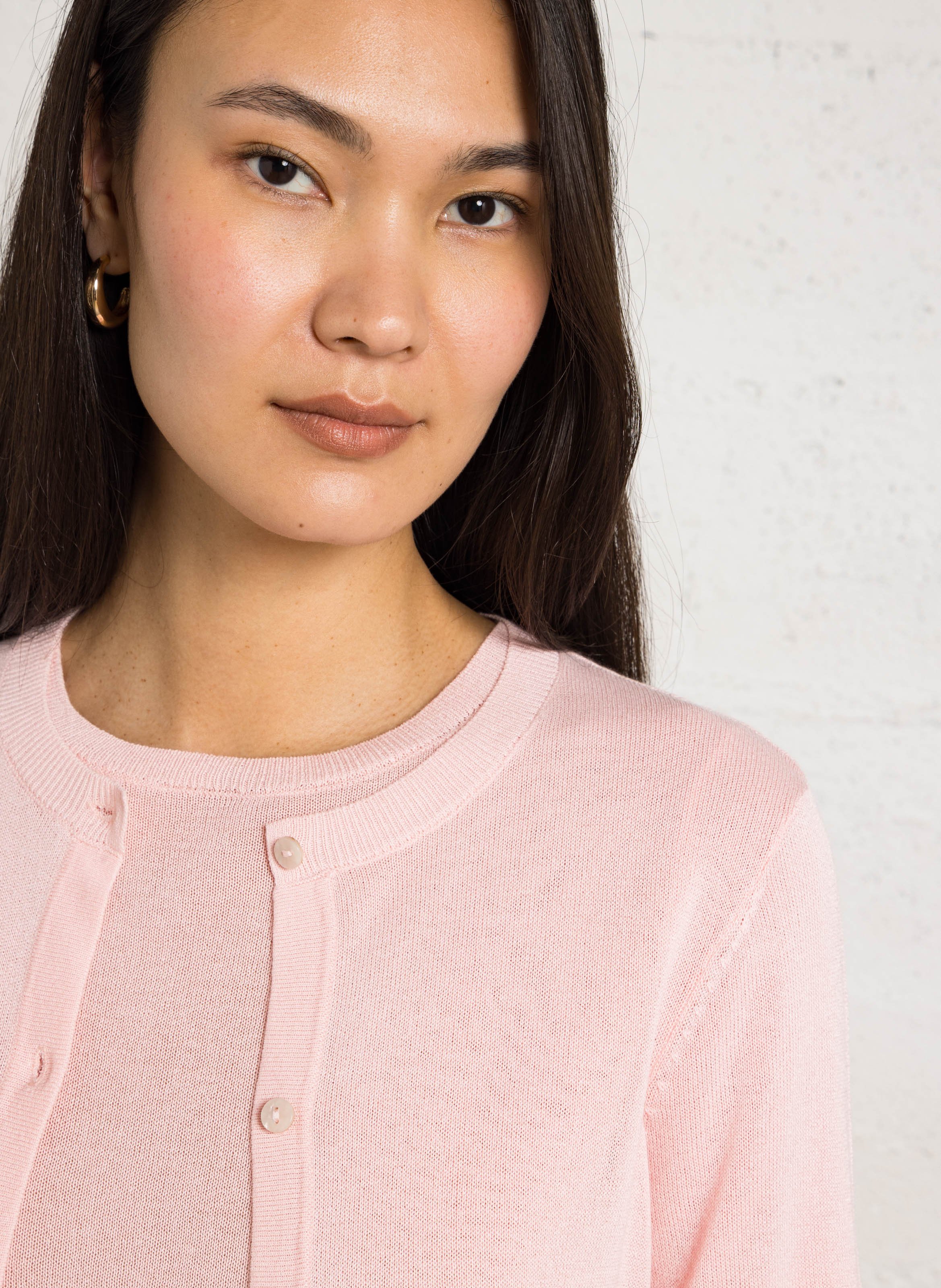 Gilet droit col rond en maille mélangée paprika MAISON 123 Rose
