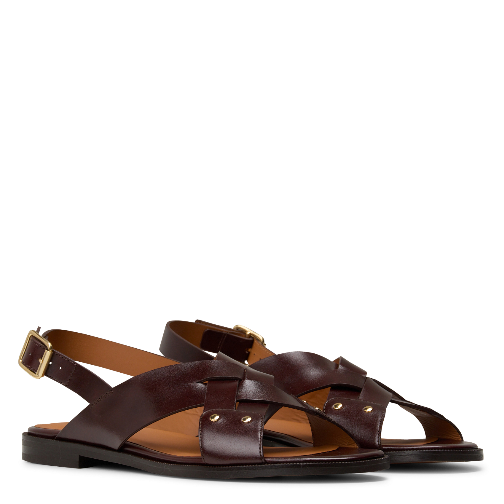 Sandales plates en cuir n°204 RIVECOUR Marron