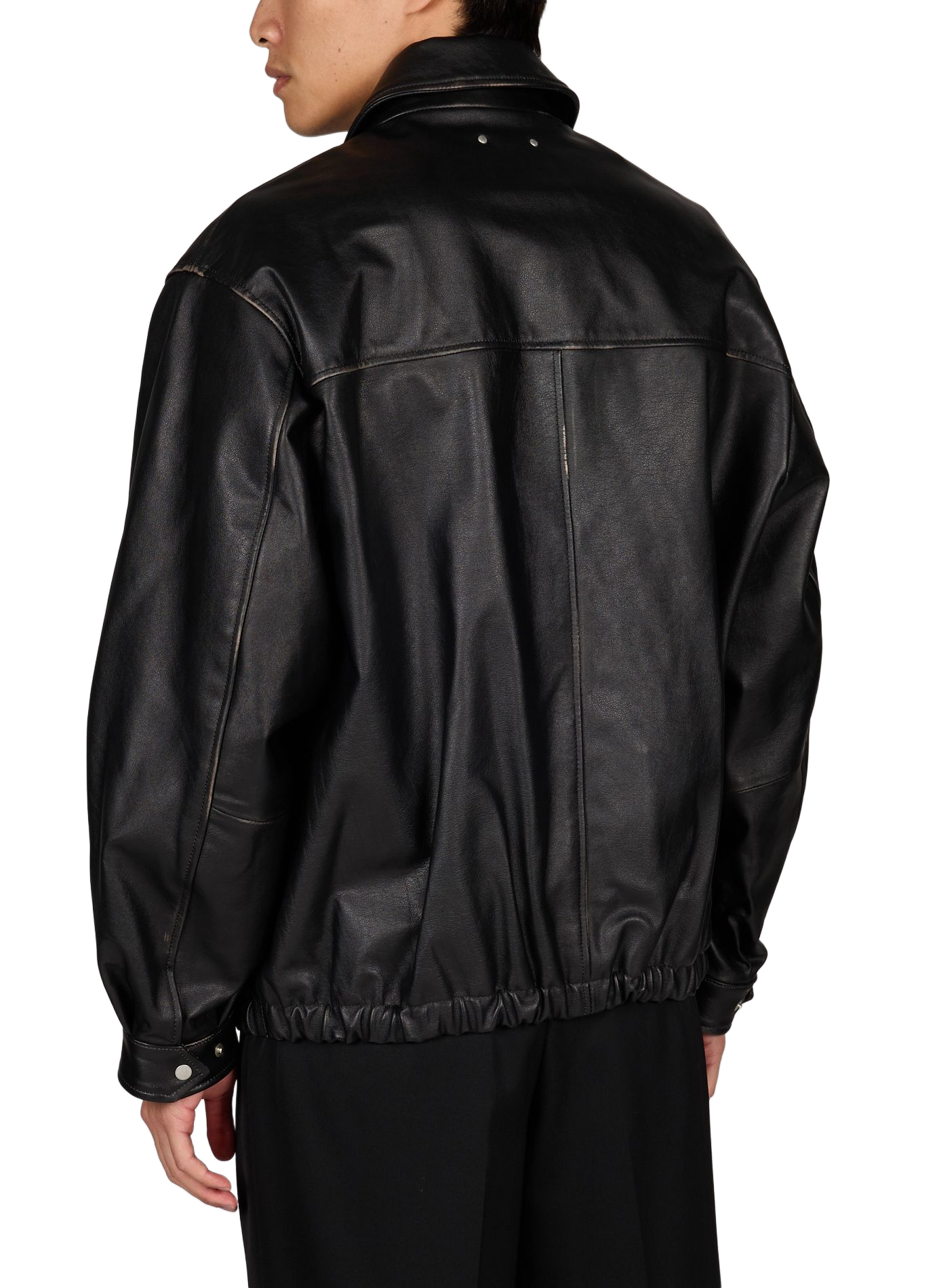 Veste à ourlet élastiqué en cuir  SSSTEIN Noir