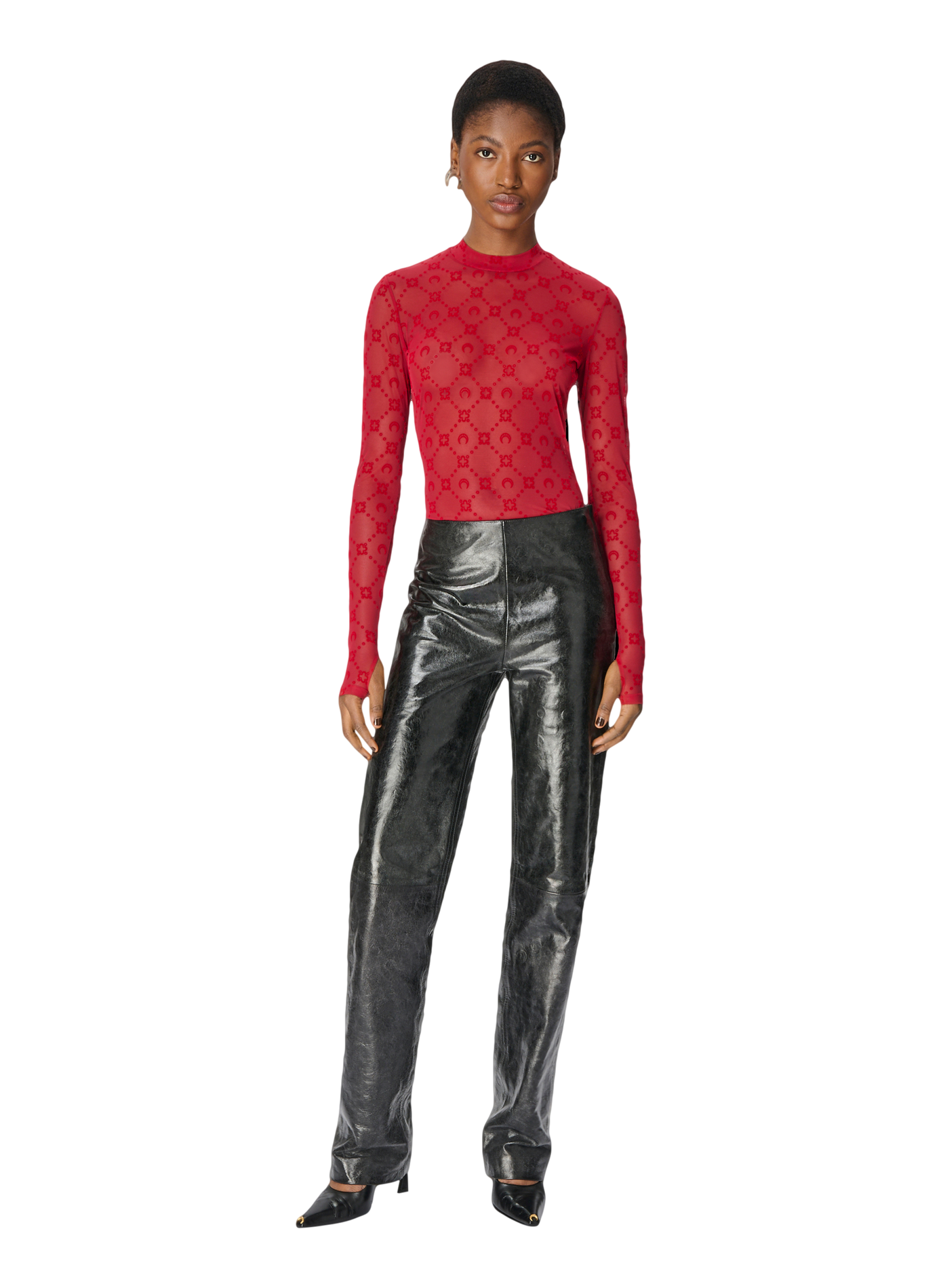 Top moonogram mesh floqué col montant manches longues MARINE SERRE Rouge