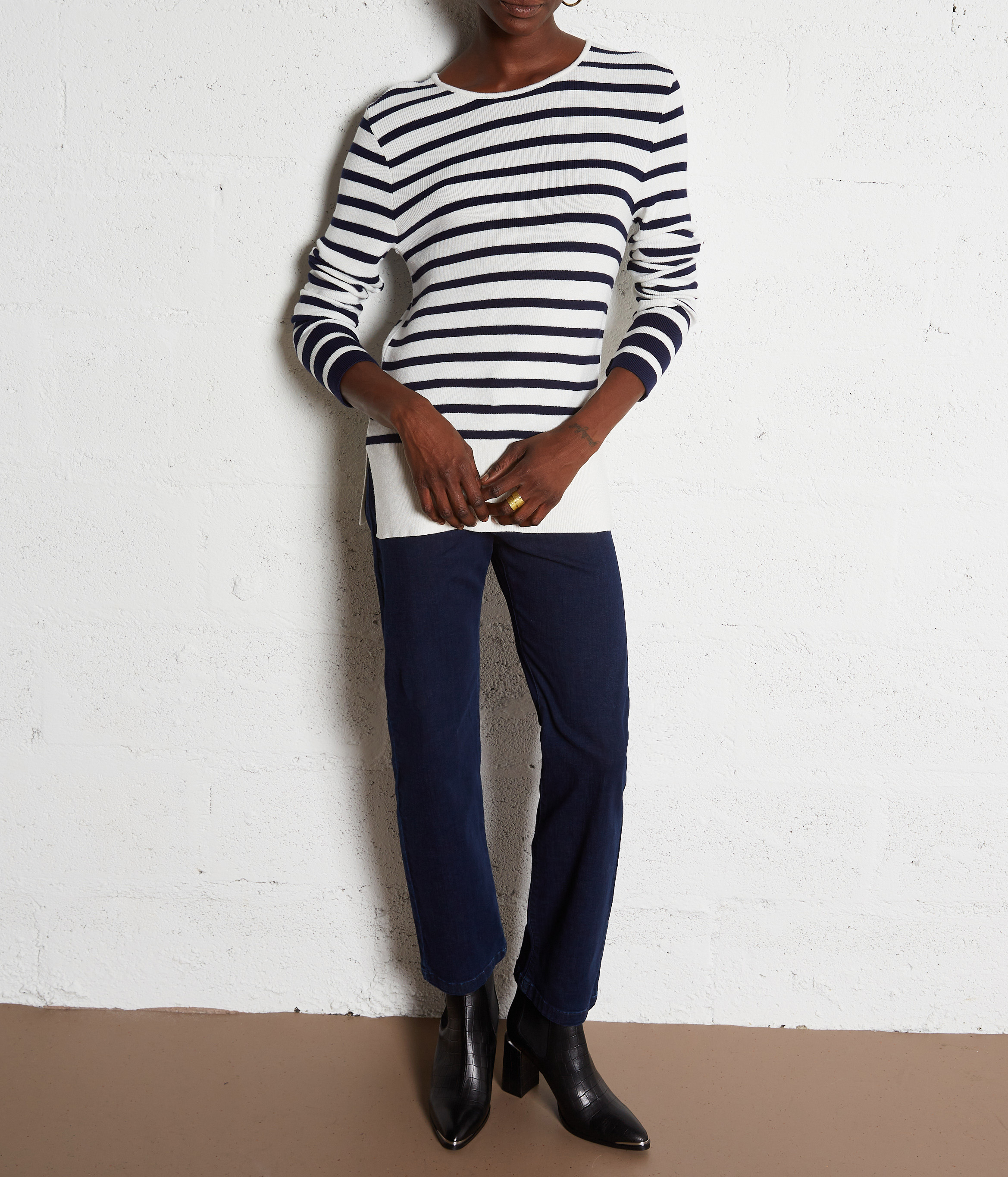 Jean droit cropped en coton mélangé janis IKKS Bleu