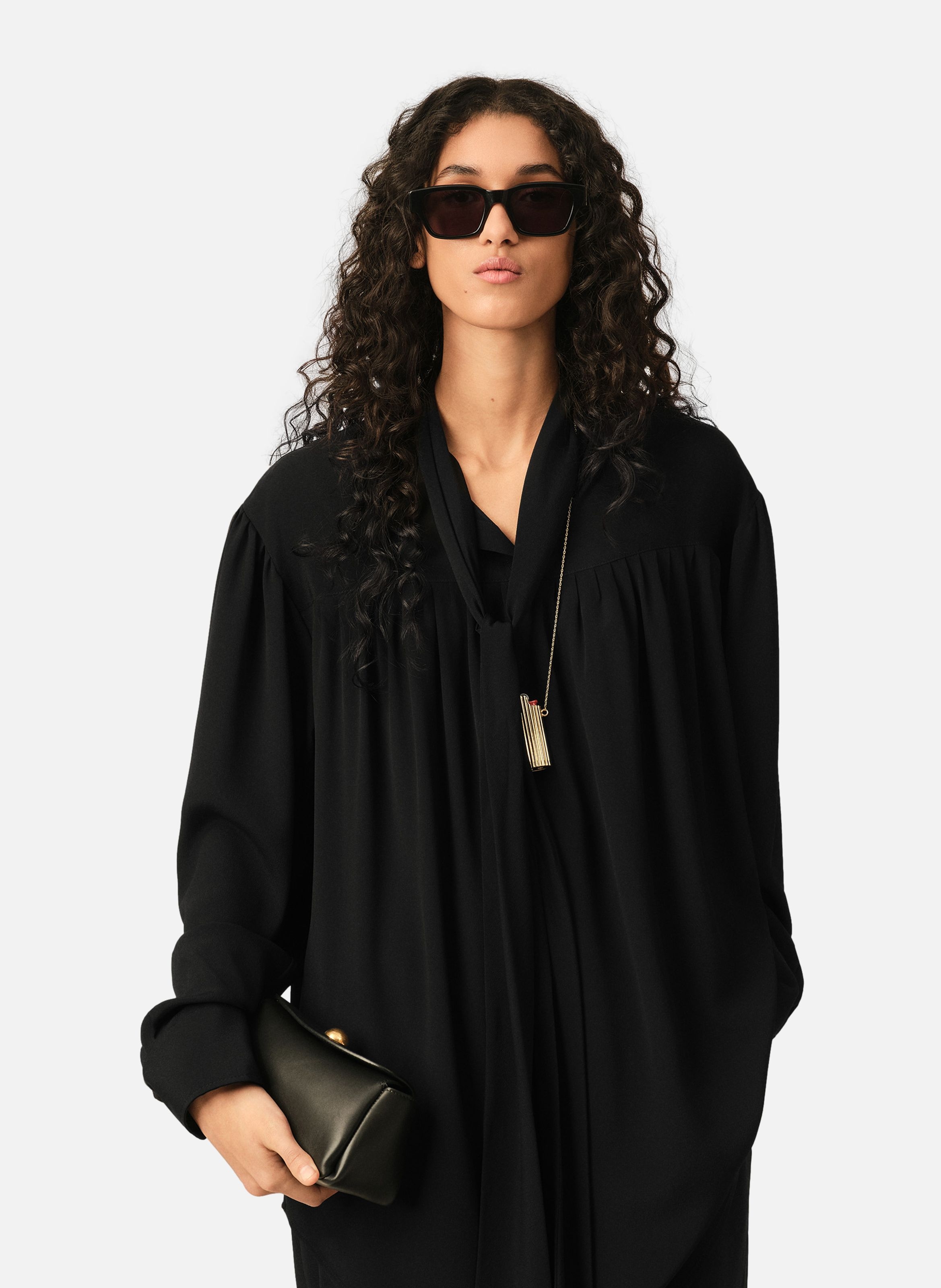 Blouse lavallière en soie mélangée AMI PARIS Noir