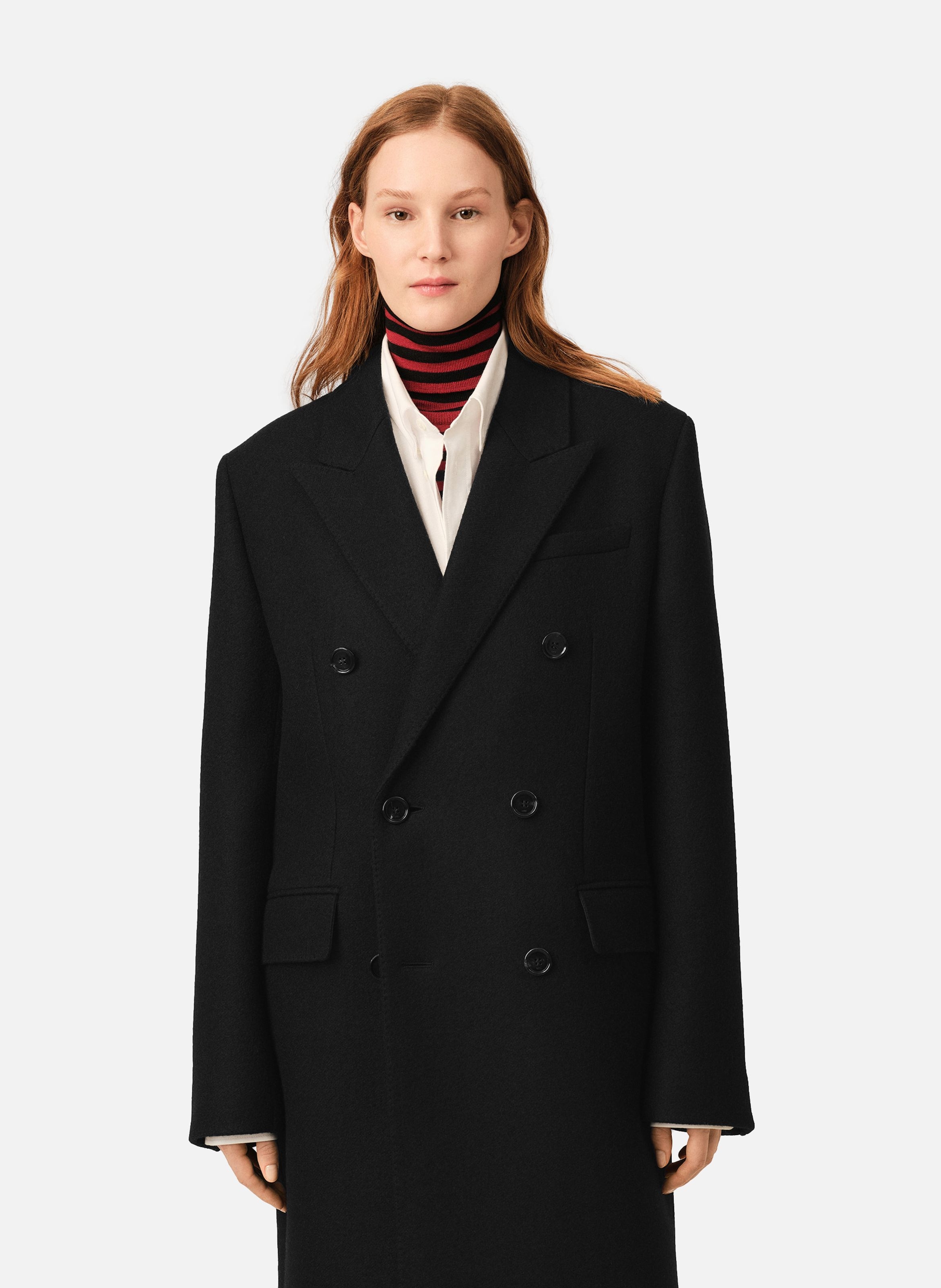 Manteau double boutonnage en laine AMI PARIS Noir