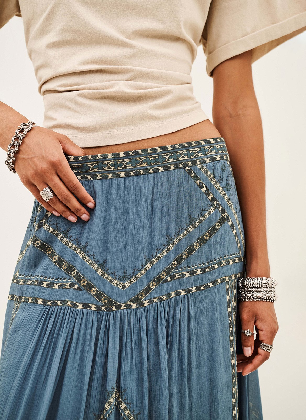 Jupe midi droite imprimée pearl BA&SH Bleu