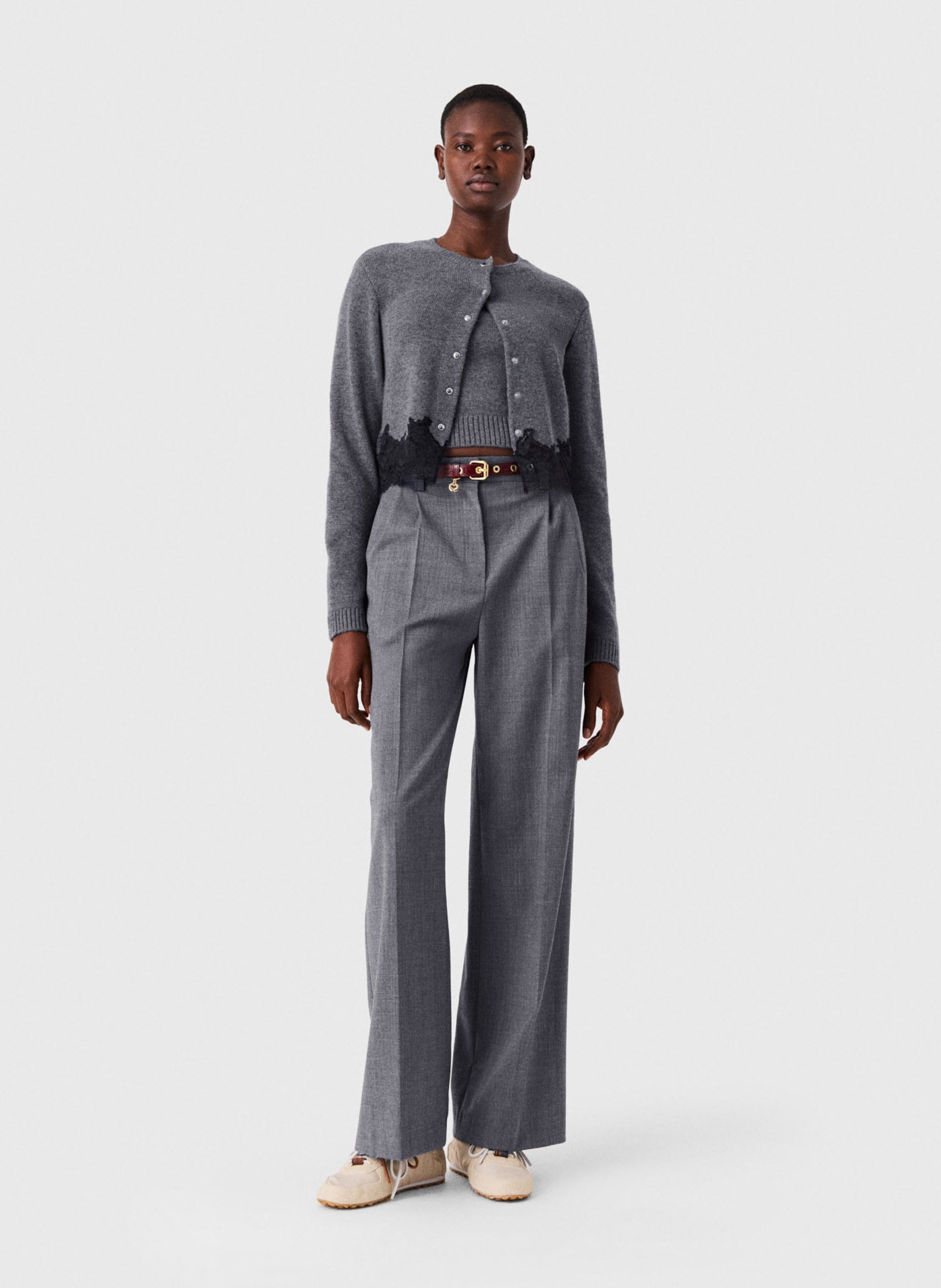 Gilet droit en laine MAJE Gris