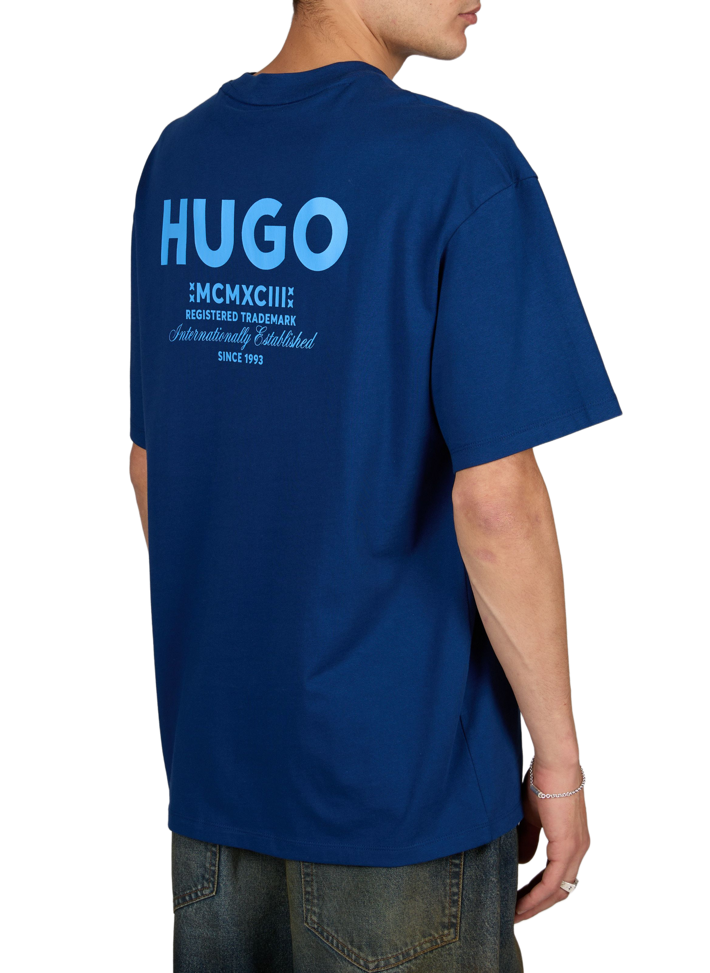 Kurzarm T-Shirt mit Baumwolldruck HUGO BLUE Blau